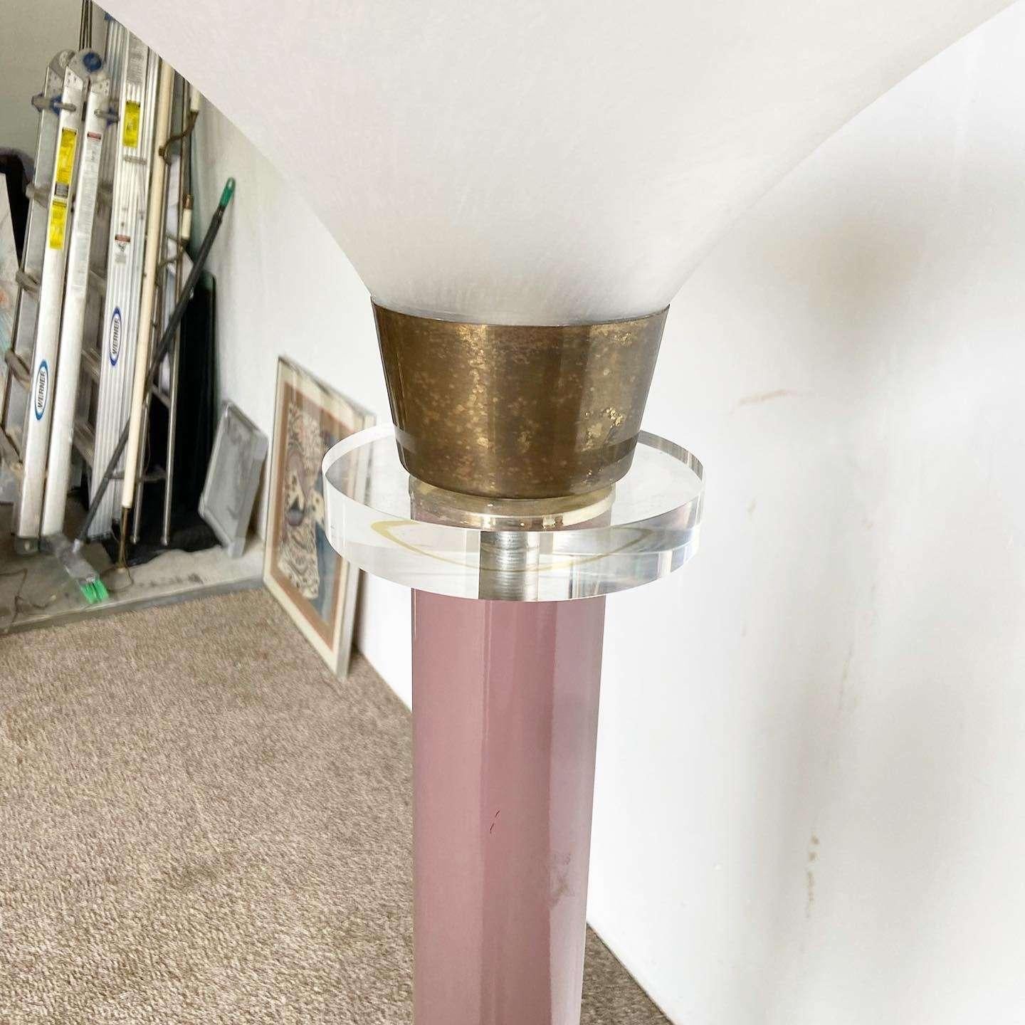 Metal Postmodern Mauve and Lucite Floor Lamp For Sale