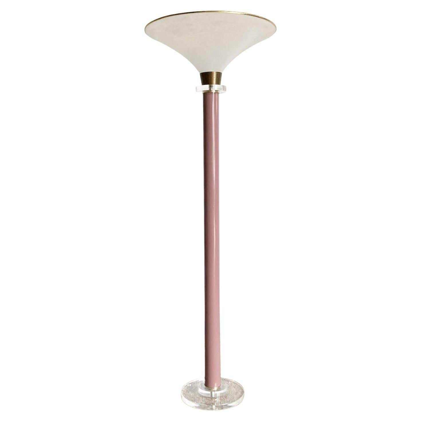 Postmodern Mauve and Lucite Floor Lamp For Sale