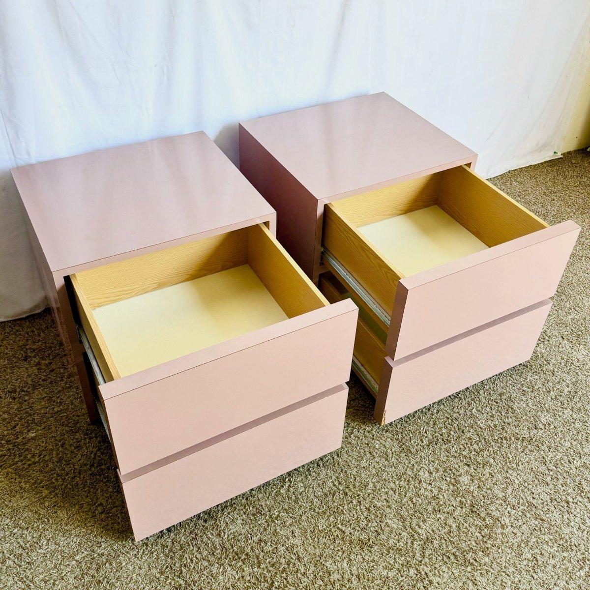 Wood Postmodern Mauve Lacquer Laminate Block Nightstands/Side Tables - A Pair For Sale