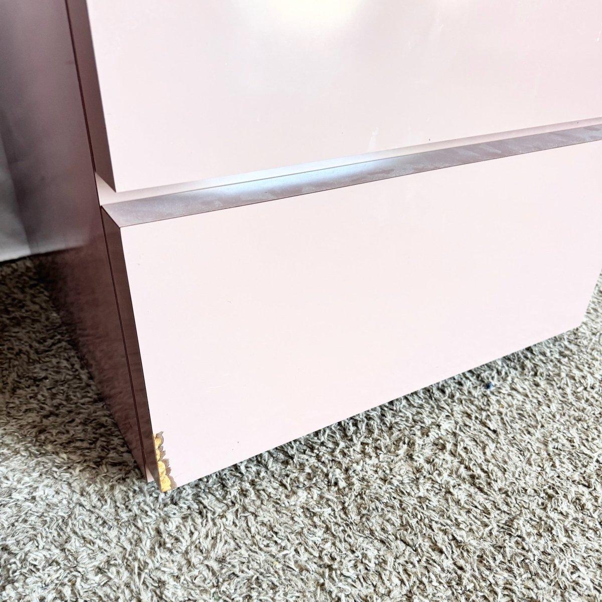 Postmodern Mauve Lacquer Laminate Block Nightstands/Side Tables - A Pair For Sale 1