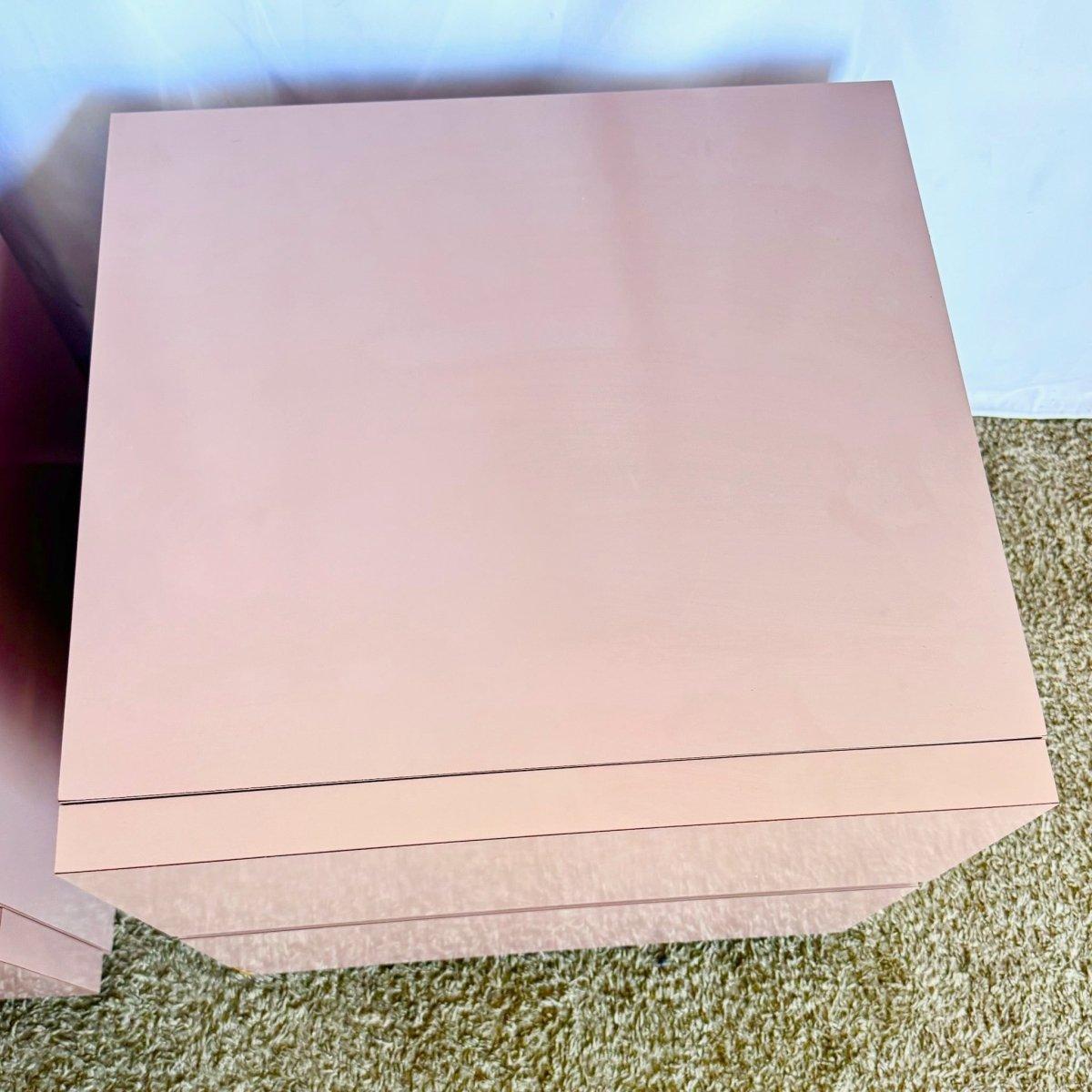Postmodern Mauve Lacquer Laminate Block Nightstands/Side Tables - A Pair For Sale 2