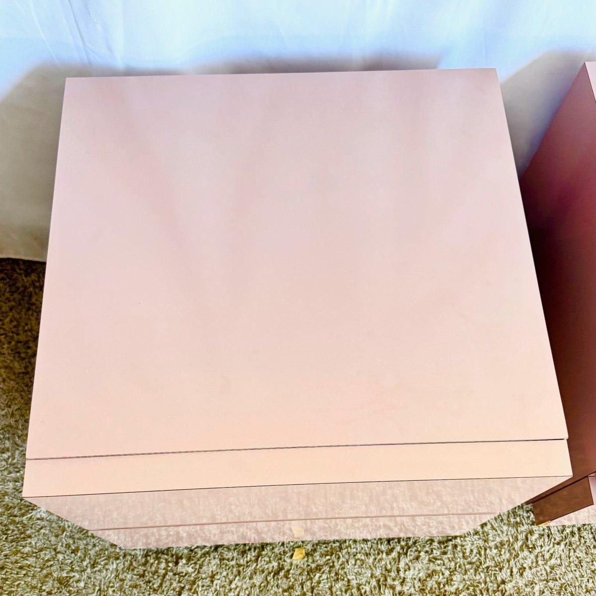Postmodern Mauve Lacquer Laminate Block Nightstands/Side Tables - A Pair For Sale 3