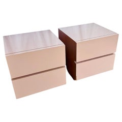Postmodern Mauve Lacquer Laminate Block Nightstands/Side Tables - A Pair