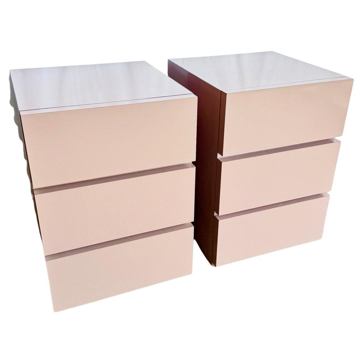 Postmodern Mauve Lacquer Laminate Cubic Commodes/Chests of Drawers/Nightstands For Sale