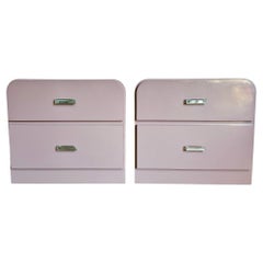 Postmodern Mauve Laminate Waterfall Nightstands With Lucite Handles - A Pair