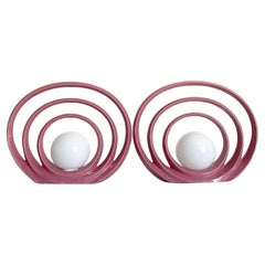 Postmodern Mauve Pink Ceramic Halo Ceramic and Glass Globe Lamp - a Pair