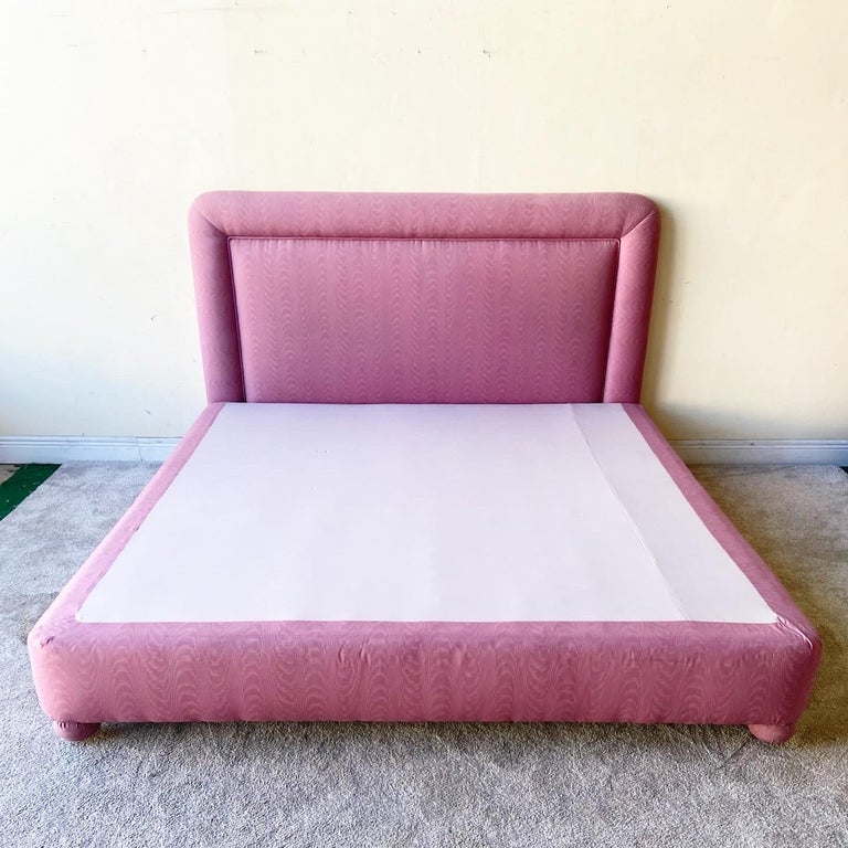 Postmodern Mauve Pink Fabric King Size Platform Bed with Headboard at