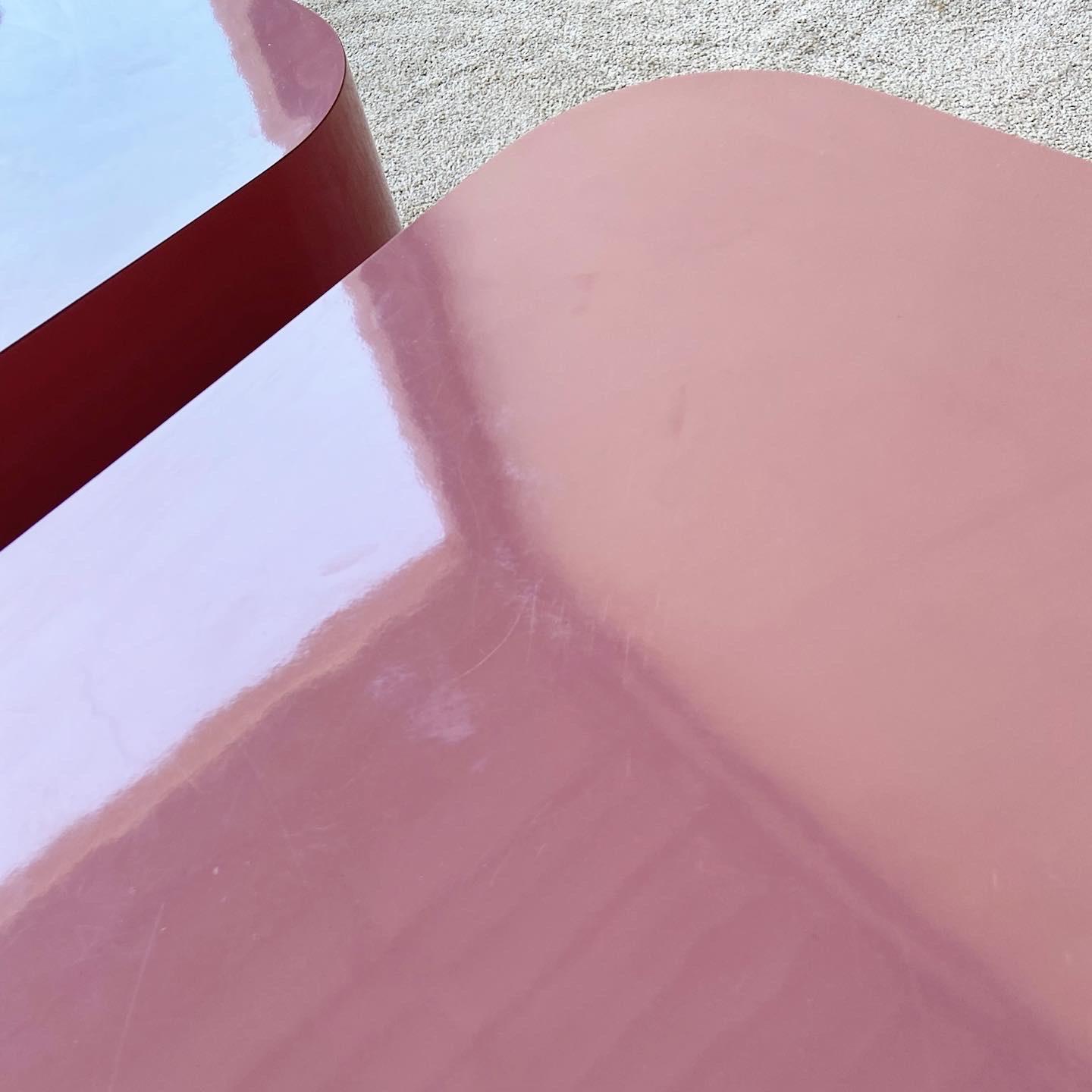 Post-Modern Postmodern Mauve Pink Lacquer Laminate Triangular Tables on Wheels