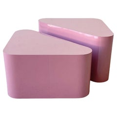 Postmodern Mauve Pink Lacquer Laminate Triangular Tables on Wheels