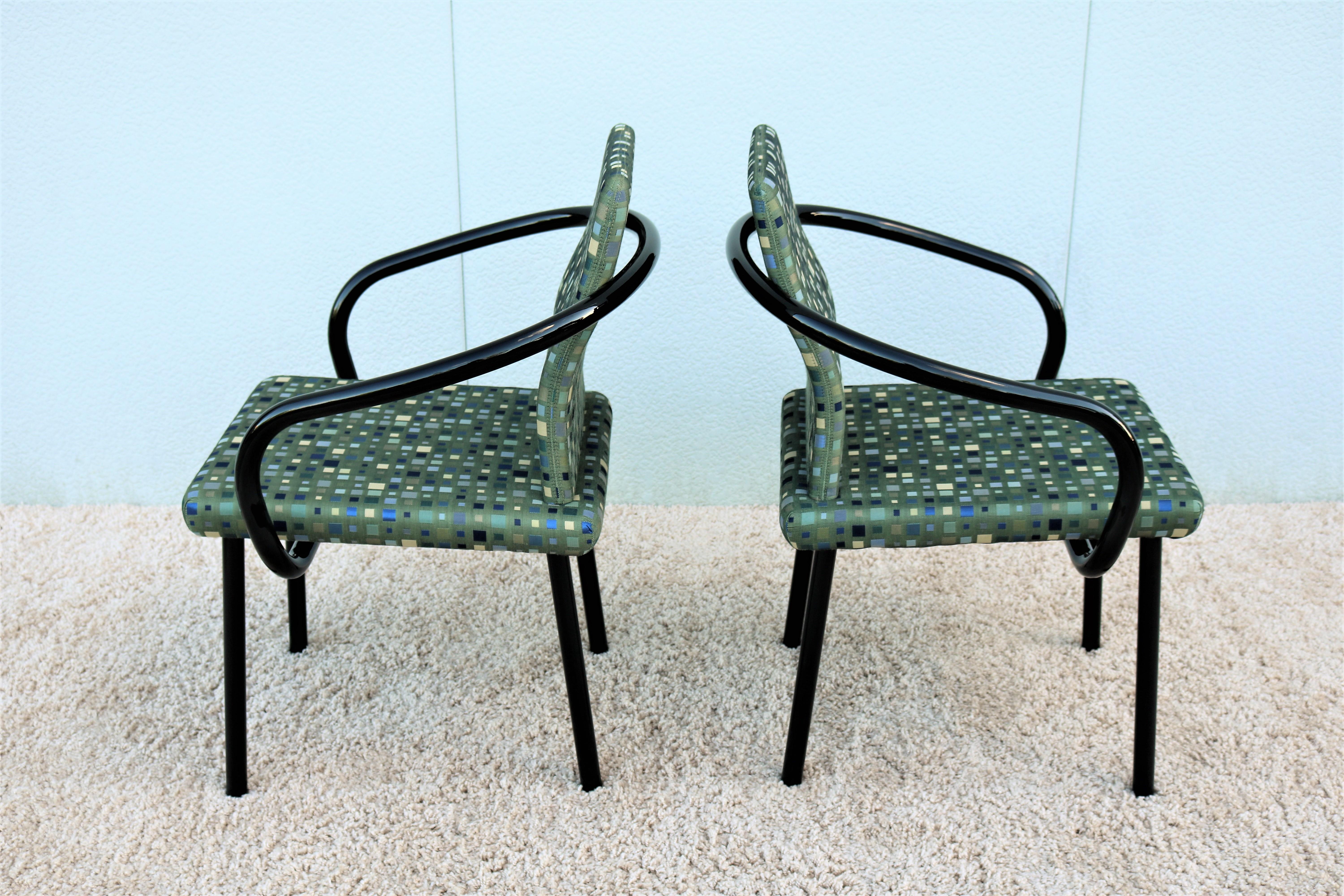 Postmodern Memphis 1986 Ettore Sottsass for Knoll Mandarin Armchairs, a Pair In Excellent Condition In Secaucus, NJ
