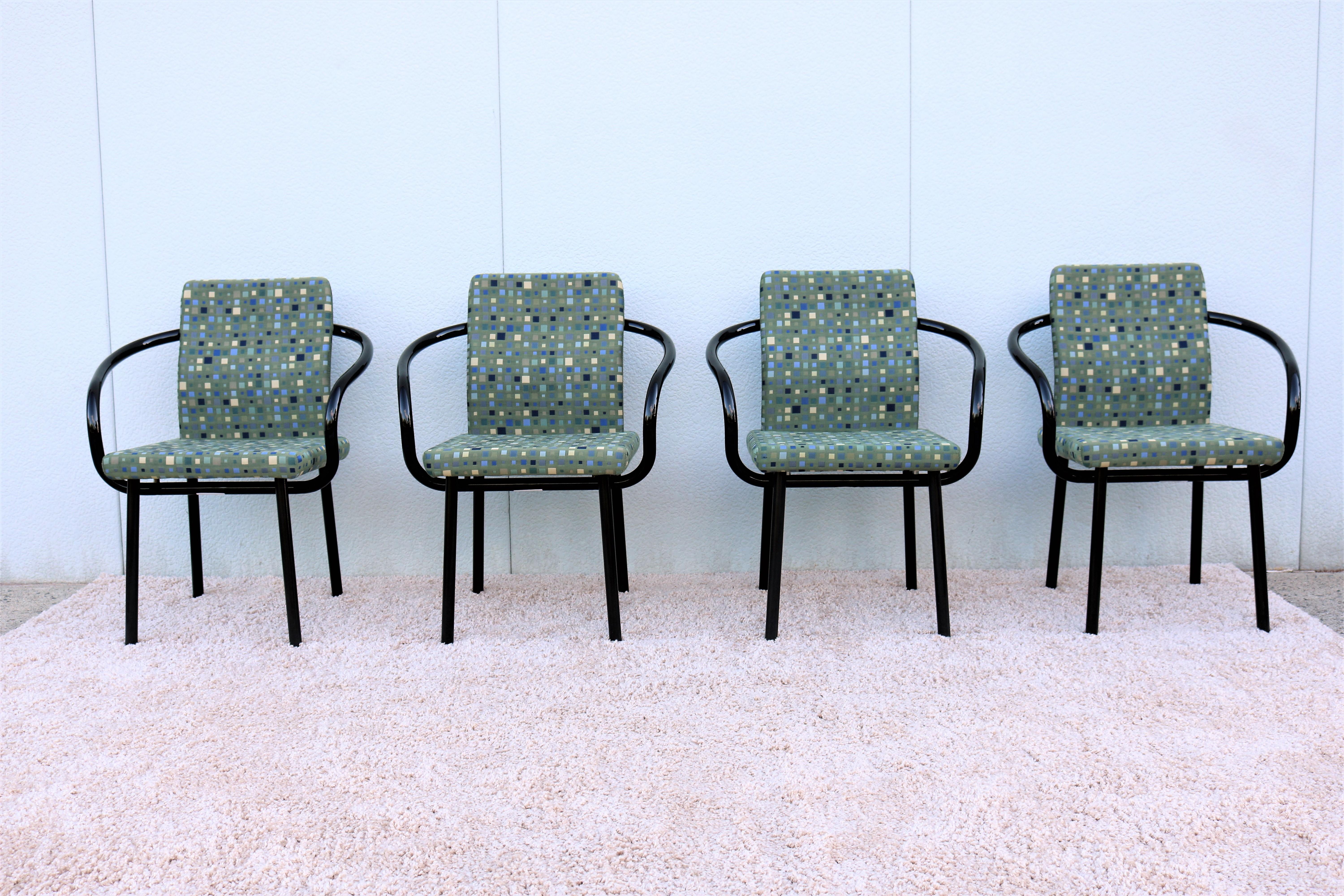 Postmodern Memphis 1986 Ettore Sottsass for Knoll Mandarin Chairs, Set of 4 3