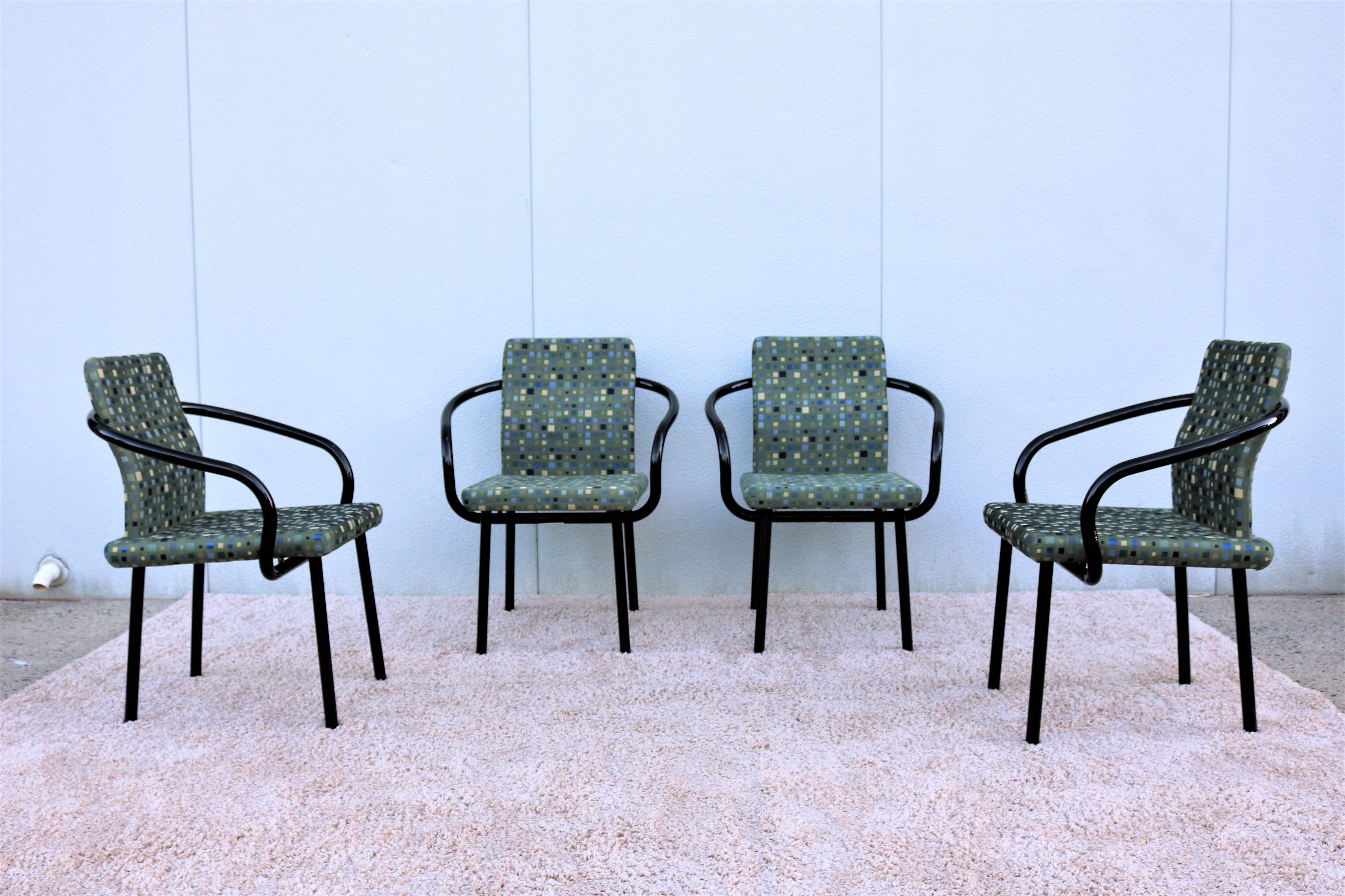 Painted Postmodern Memphis 1986 Ettore Sottsass for Knoll Mandarin Chairs, Set of 4