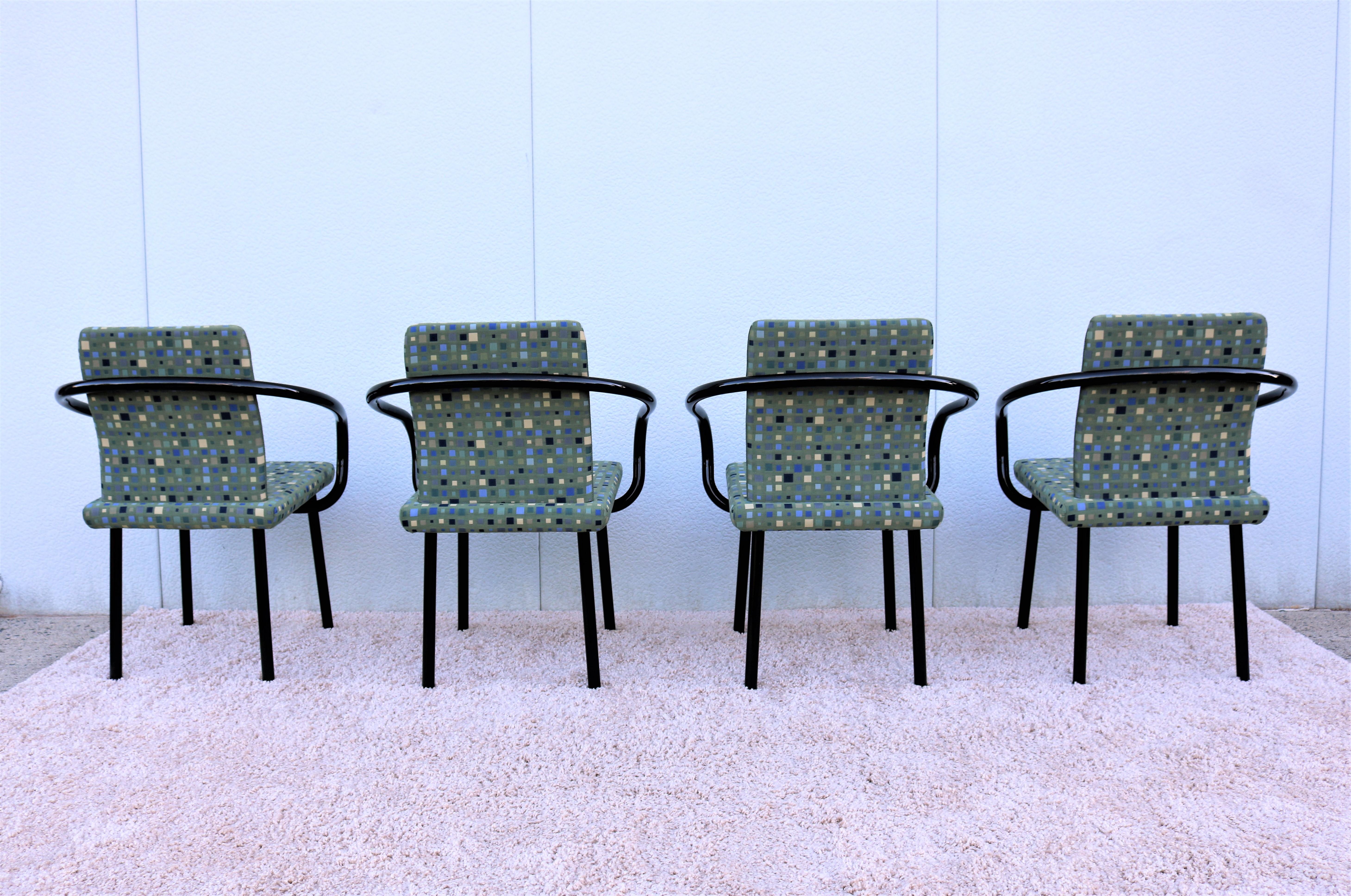 Contemporary Postmodern Memphis 1986 Ettore Sottsass for Knoll Mandarin Chairs, Set of 4