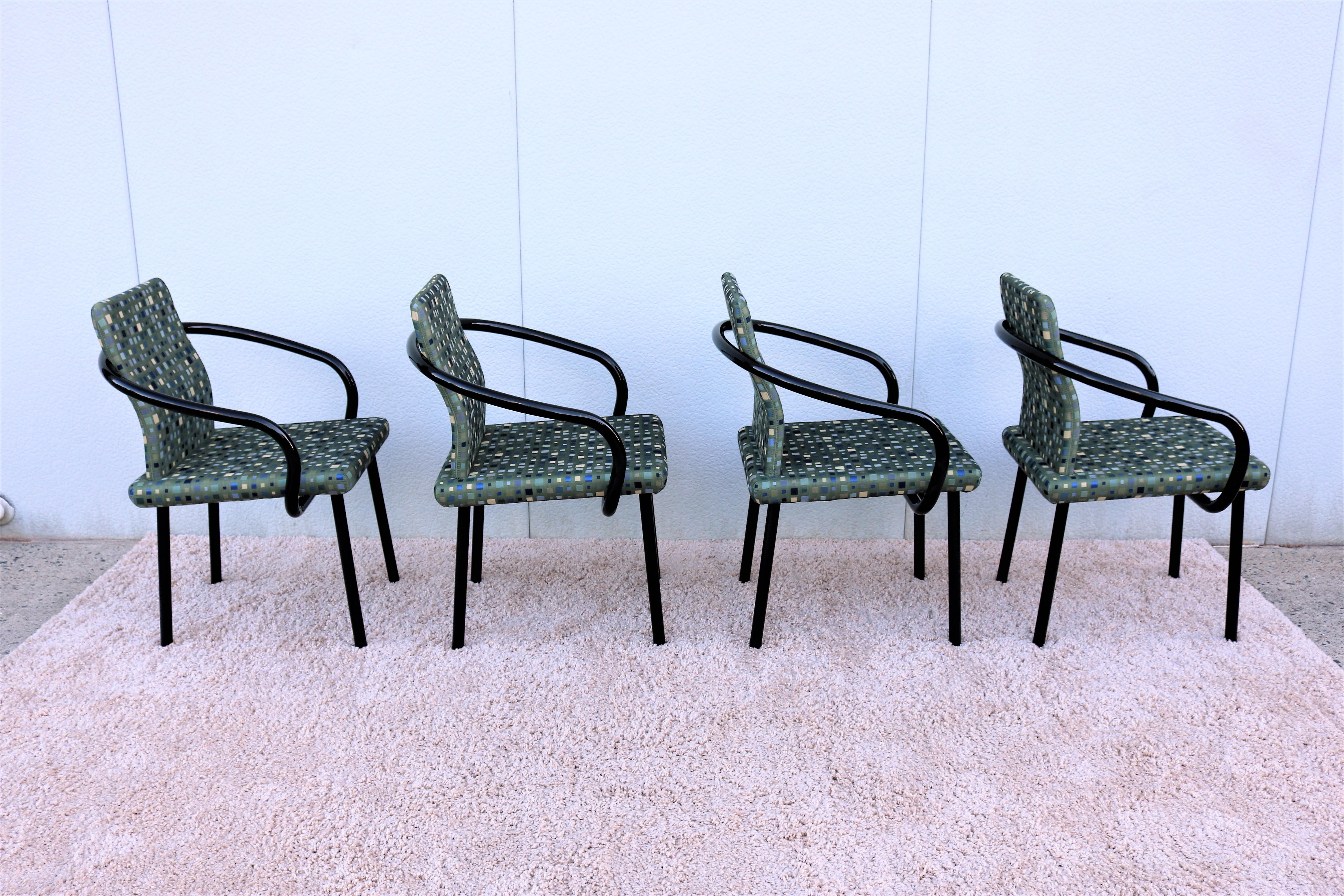 Steel Postmodern Memphis 1986 Ettore Sottsass for Knoll Mandarin Chairs, Set of 4
