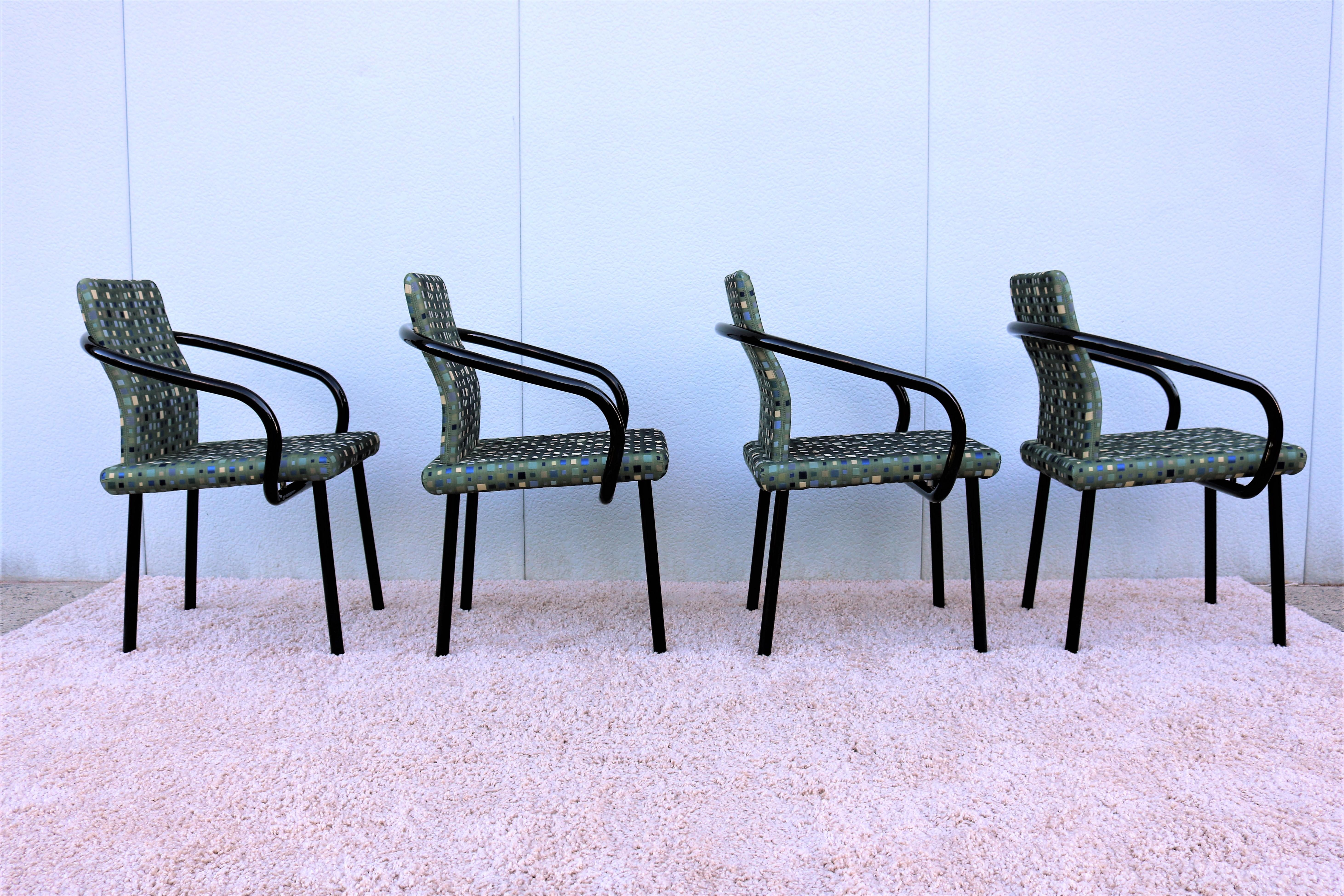 Postmodern Memphis 1986 Ettore Sottsass for Knoll Mandarin Chairs, Set of 4 1