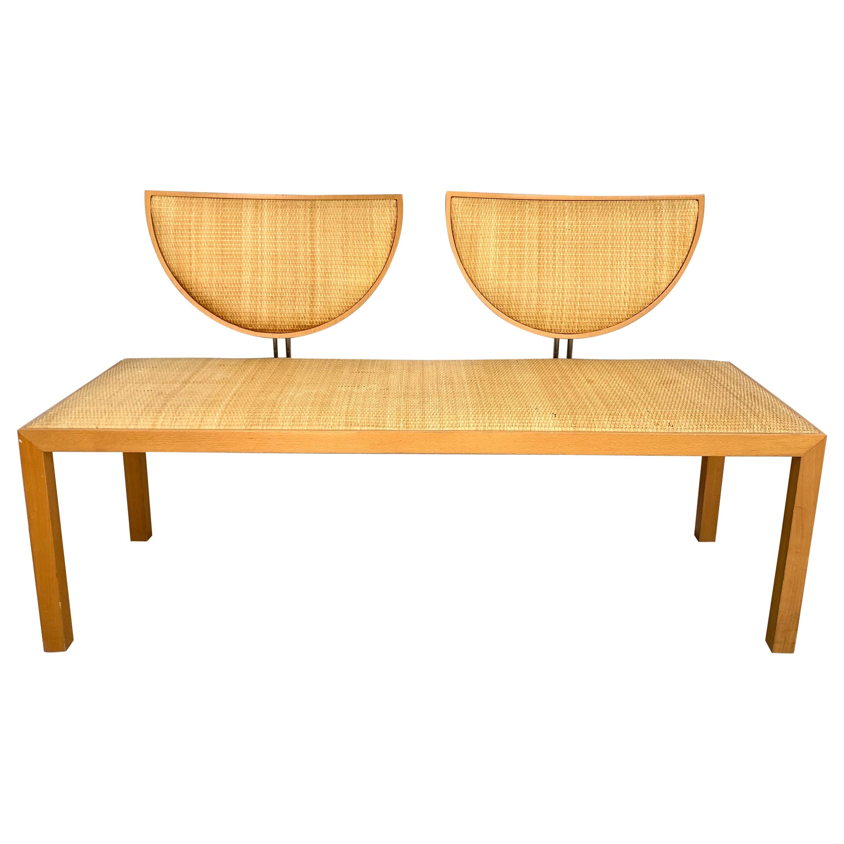 Postmodern Memphis Style Oak and Raffia Bench or Settee, Italy, 1980s