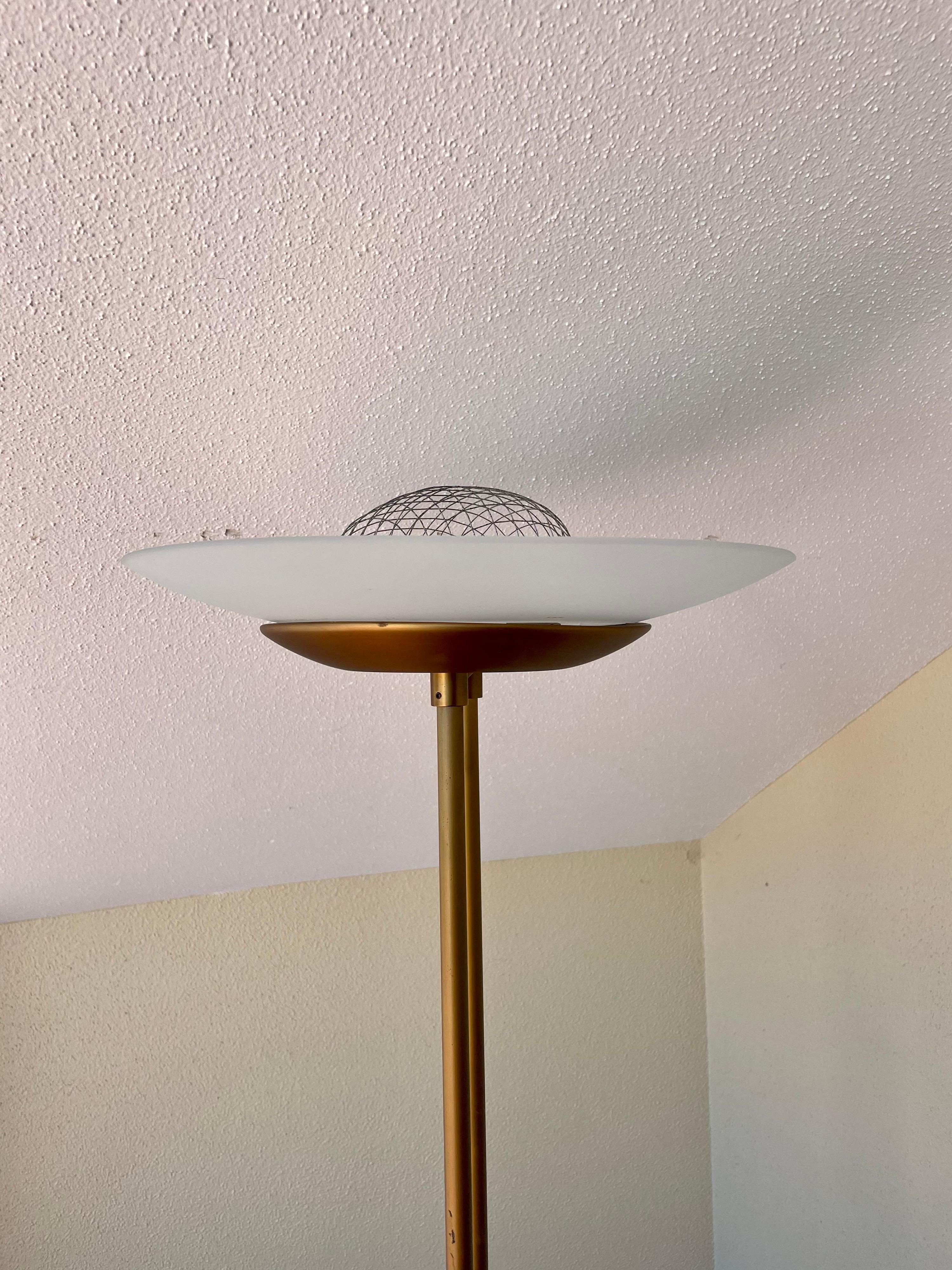 American Postmodern Memphis Era Floor Torchère Italian Lamp with Side Lamp Bronze Finish