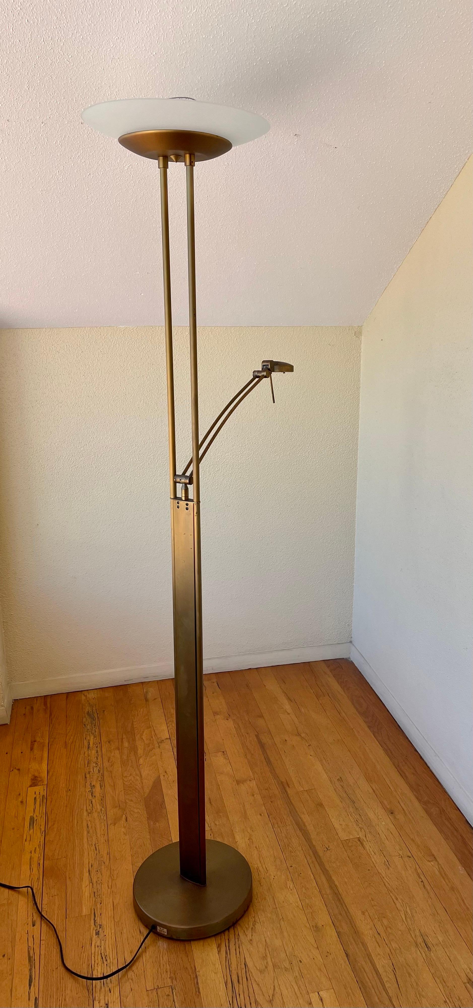 20th Century Postmodern Memphis Era Floor Torchère Italian Lamp with Side Lamp Bronze Finish