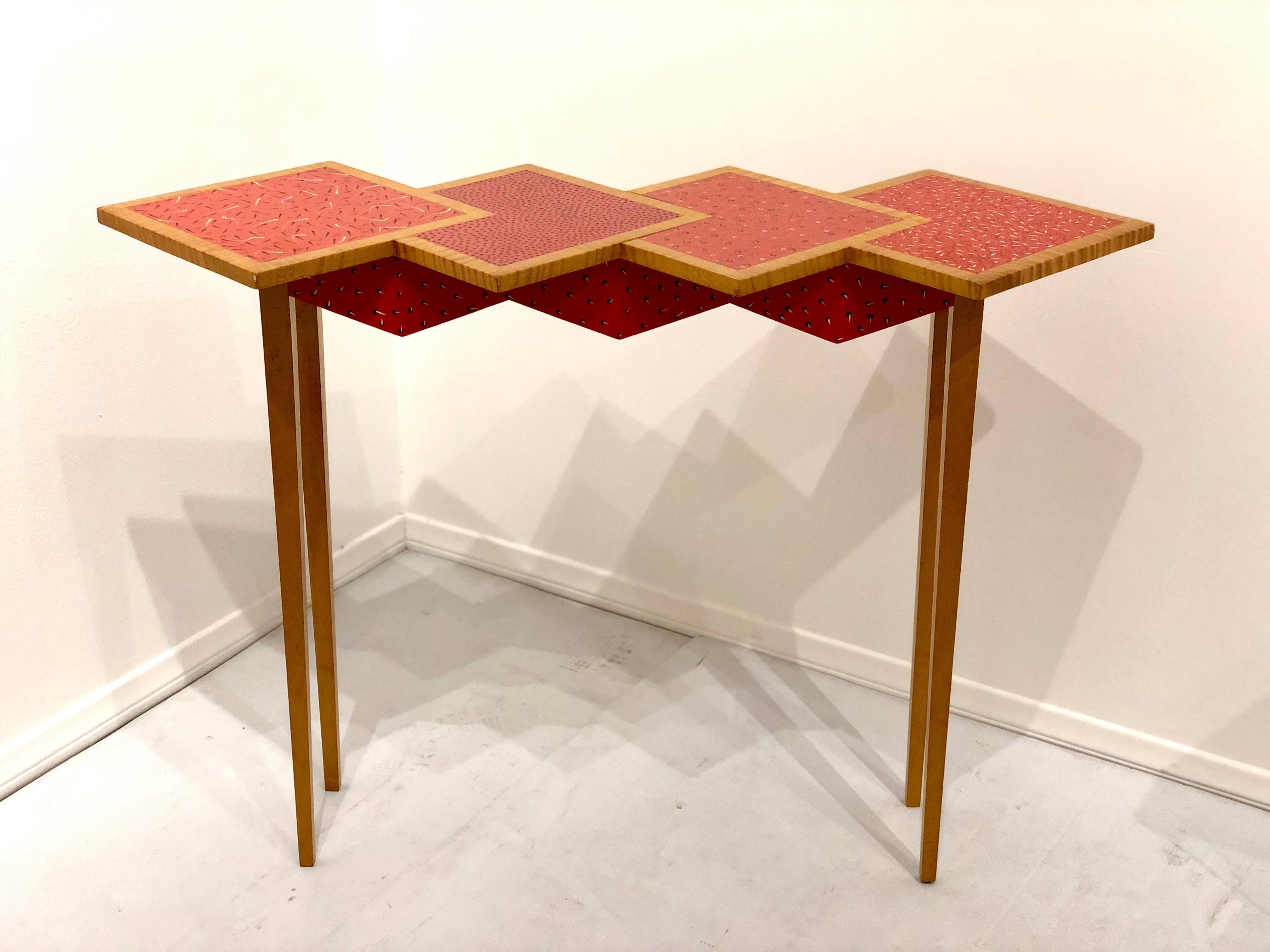 Post-Modern Postmodern Memphis Era Hand-Painted Zig-Zag Entry Table