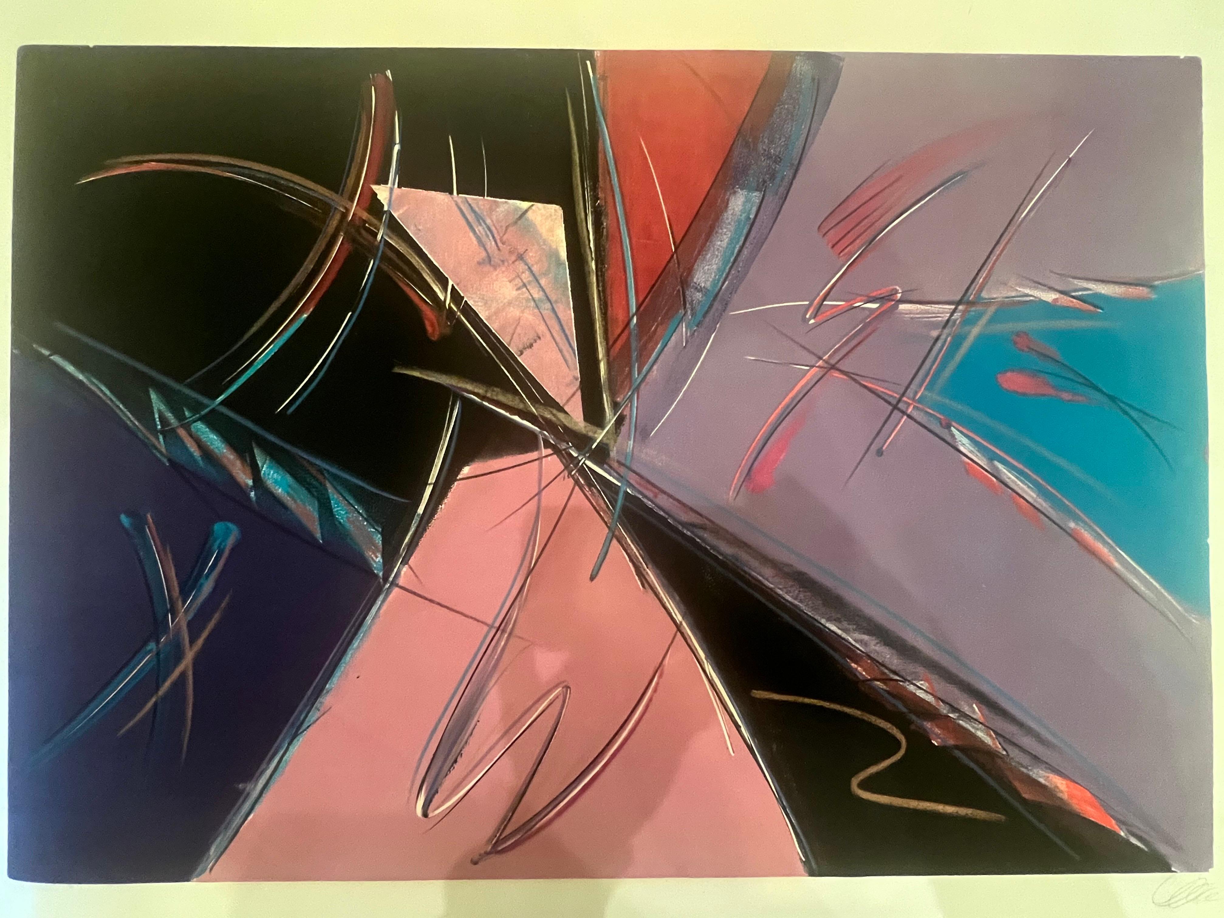 Post-Modern Postmodern Memphis Era Original Abstrac Signed Large Litho Unframed Circa 1980's For Sale