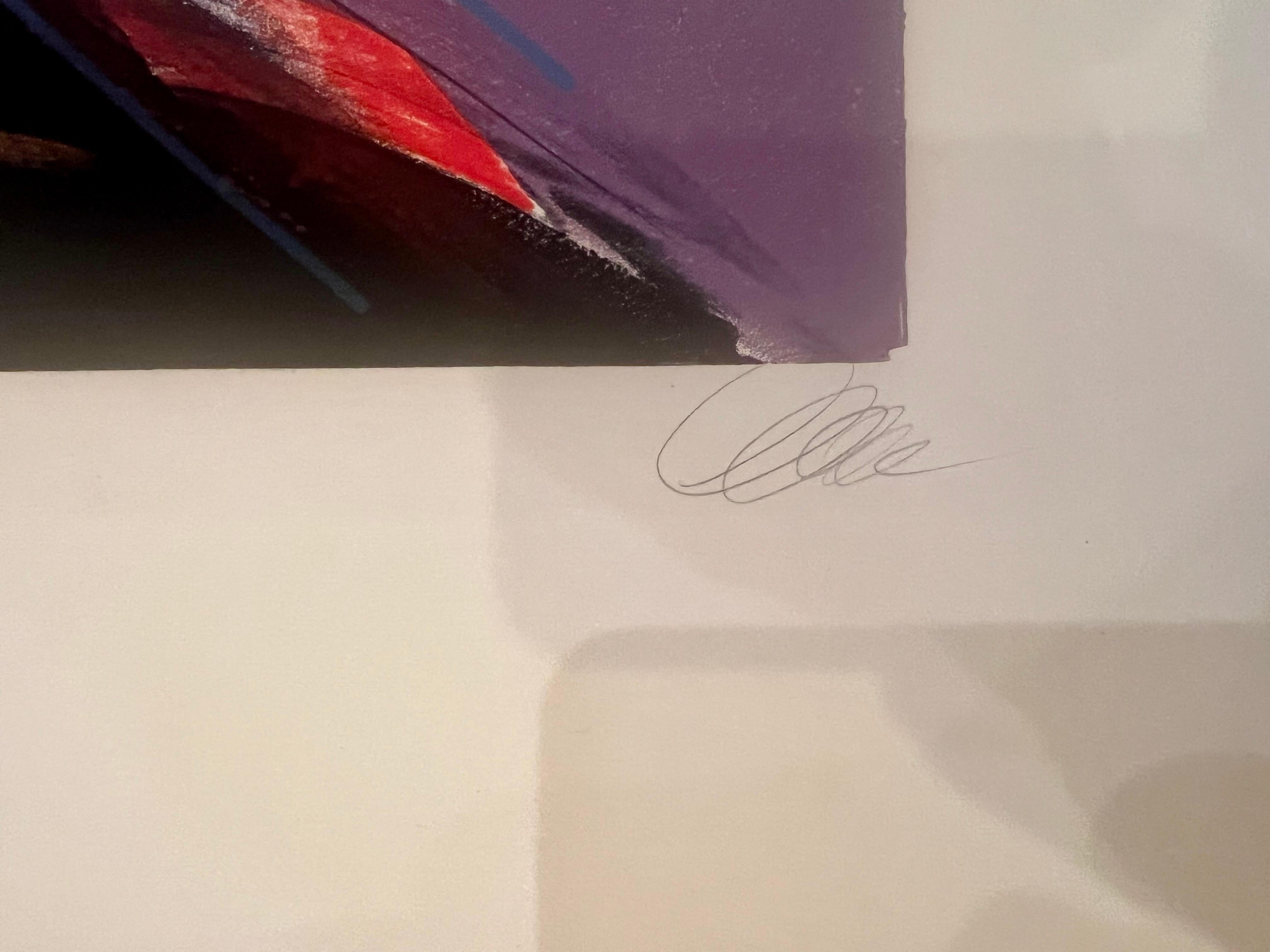 American Postmodern Memphis Era Original Abstrac Signed Large Litho Unframed Circa 1980's For Sale