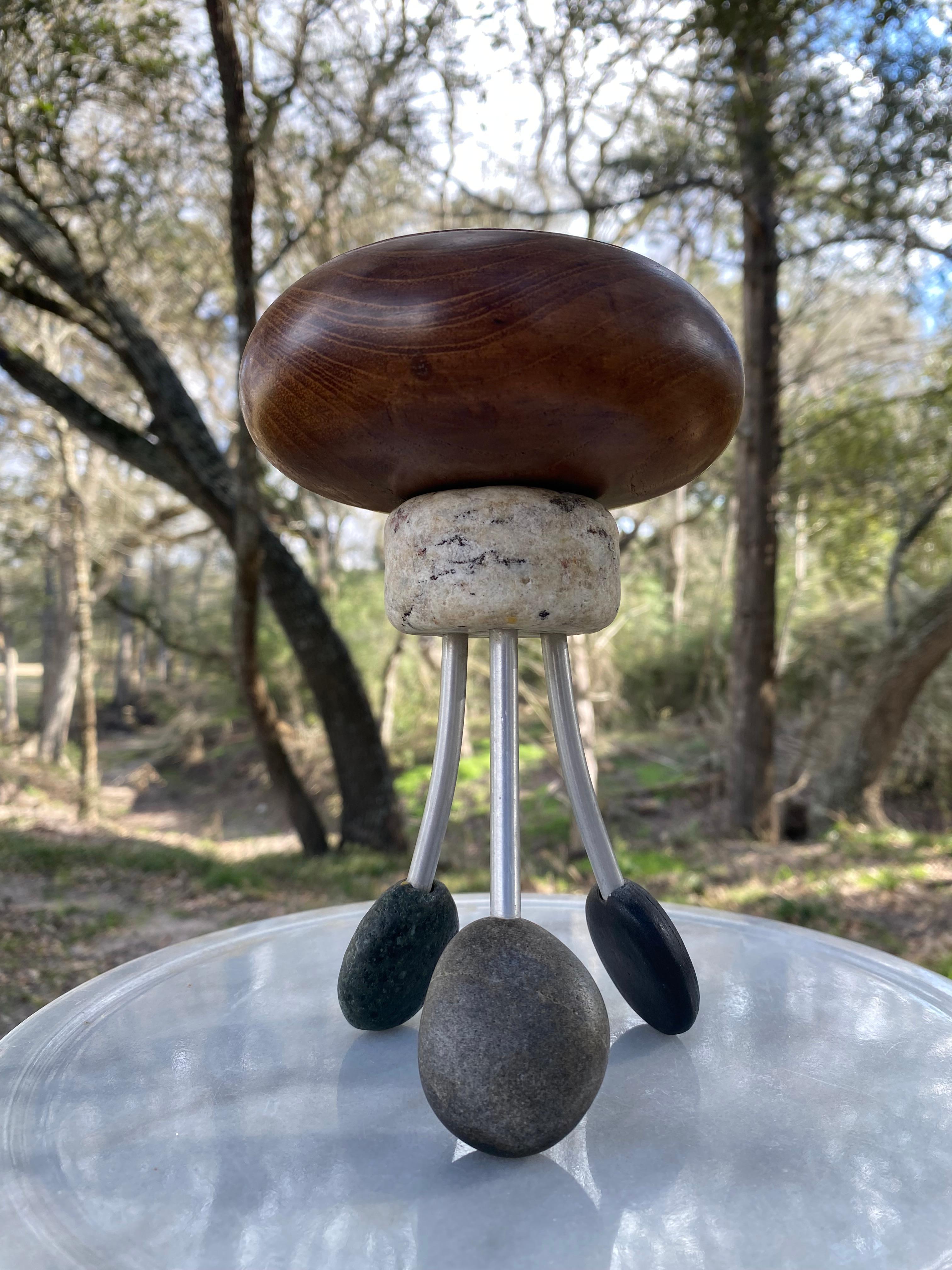 Soporte de granito postmoderno inspirado en Memphis y caja con tapa de teca artesanal Estadounidense en venta
