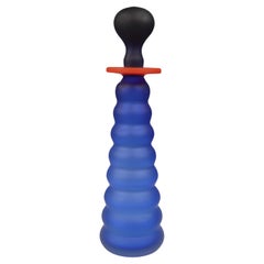 Postmodern Memphis-Style Art Glass Bottle – Frosted Cobalt Blue with Sculptural