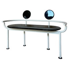 Postmodern / Memphis Style Bench – White Tubular Steel & Black Lacquer, c. 1980s