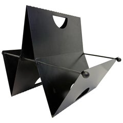 Postmodern Memphis Style Black Metal Magazine Rack, 1980s