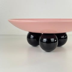 Bol de centre de table postmoderne de style Memphis en céramique émaillée rose et noire, 1980