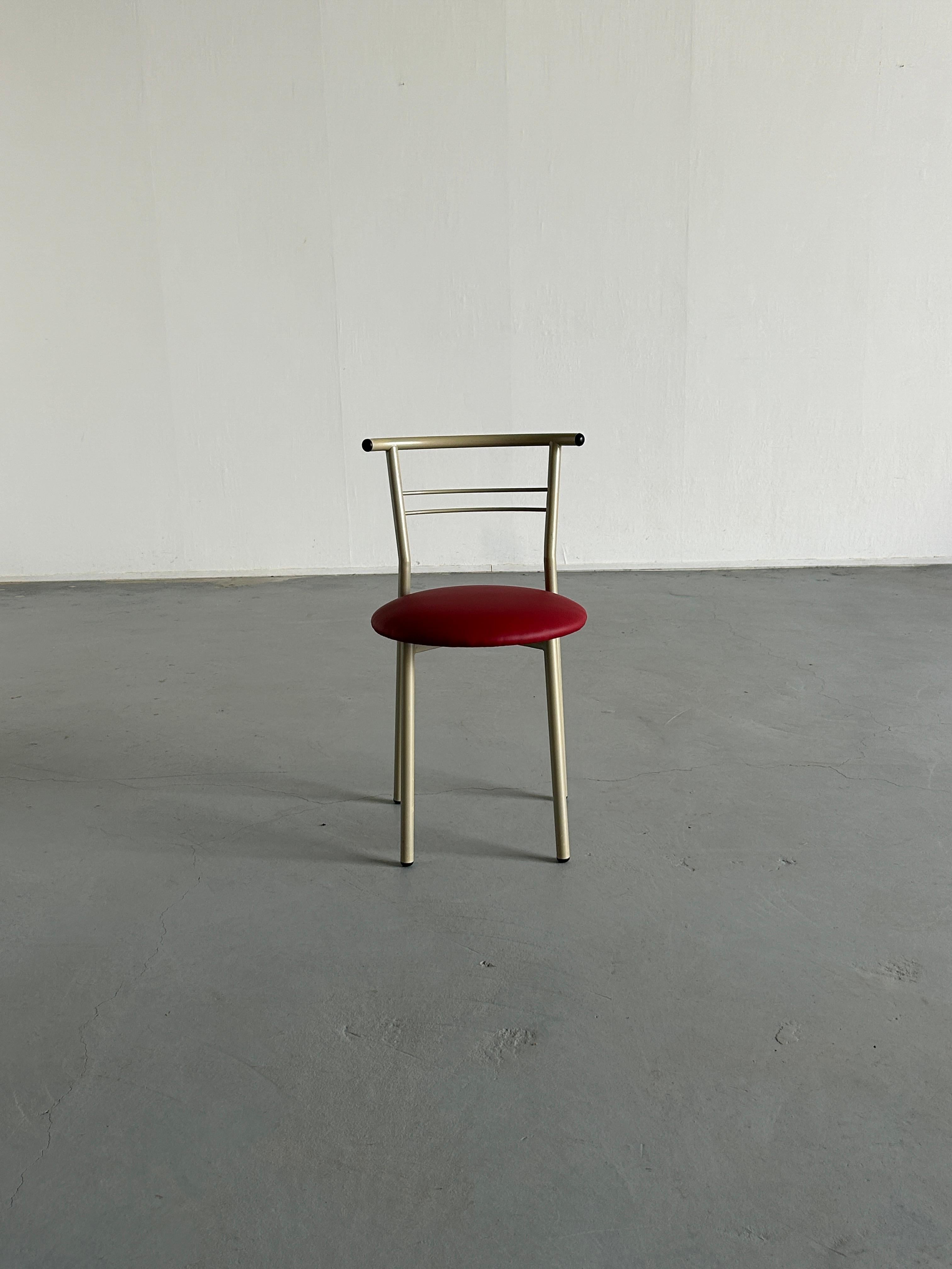 Post-Modern Postmodern Memphis Style Chair with Red Faux Leather Upholstery, 1980s Italy For Sale