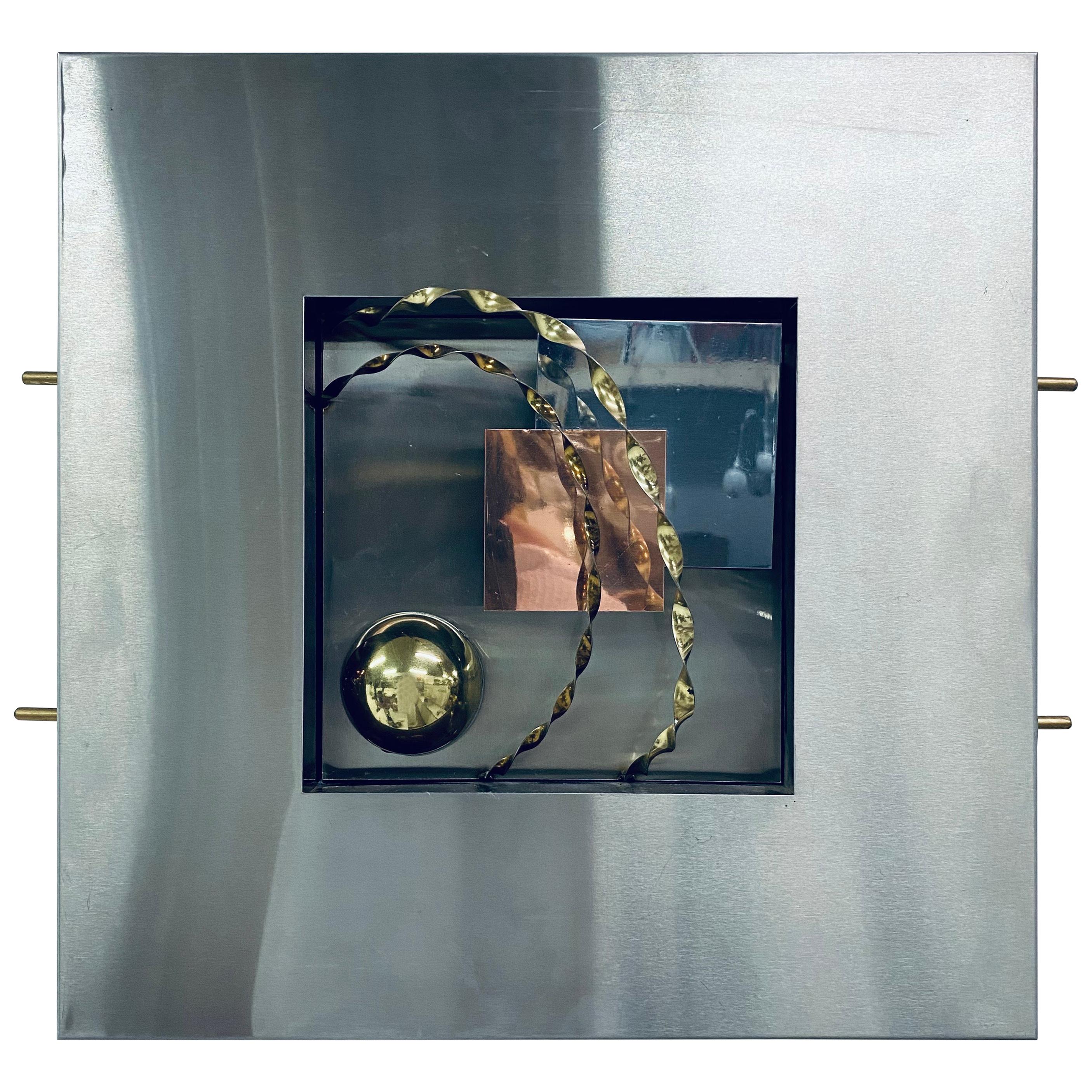 Postmodern Memphis Style Dimensional Mixed Metal Wall Sculpture, 1980s (1 of 4)