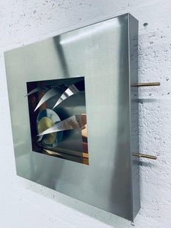 Postmodern Memphis Style Dimensional Mixed Metal Wall Sculpture, 1980s '3 of 4'