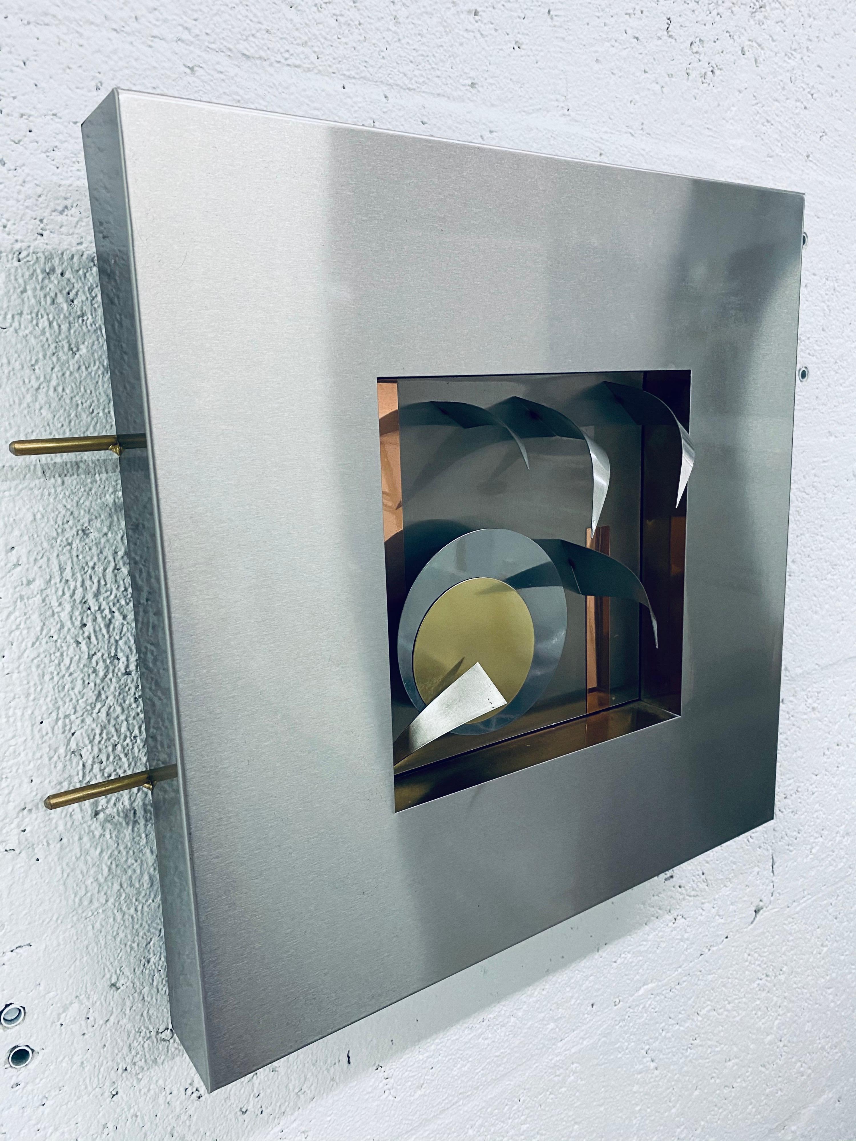 Post-Modern Postmodern Memphis Style Dimensional Mixed Metal Wall Sculpture, 1980s '3 of 4'