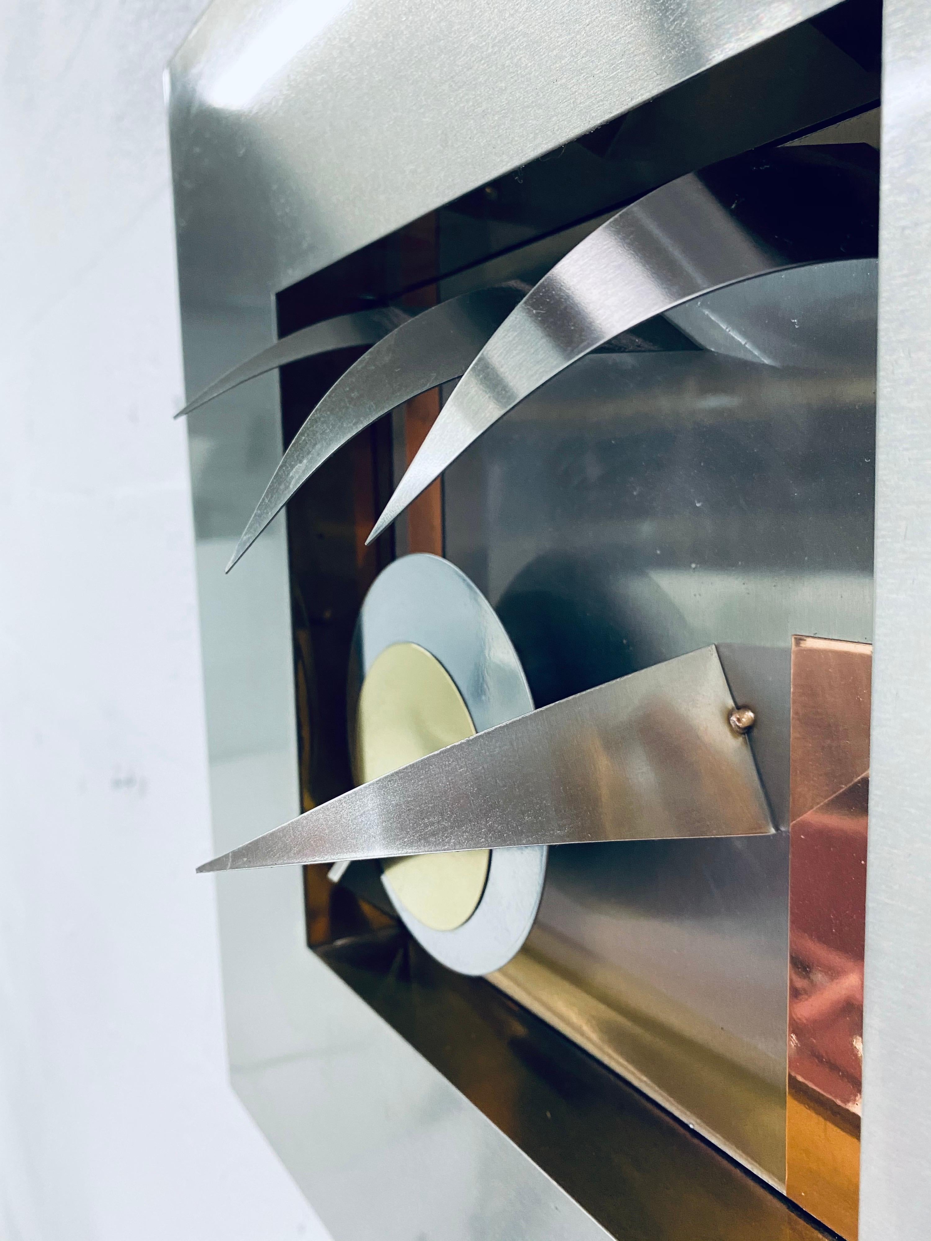 Postmodern Memphis Style Dimensional Mixed Metal Wall Sculpture, 1980s '3 of 4' 1