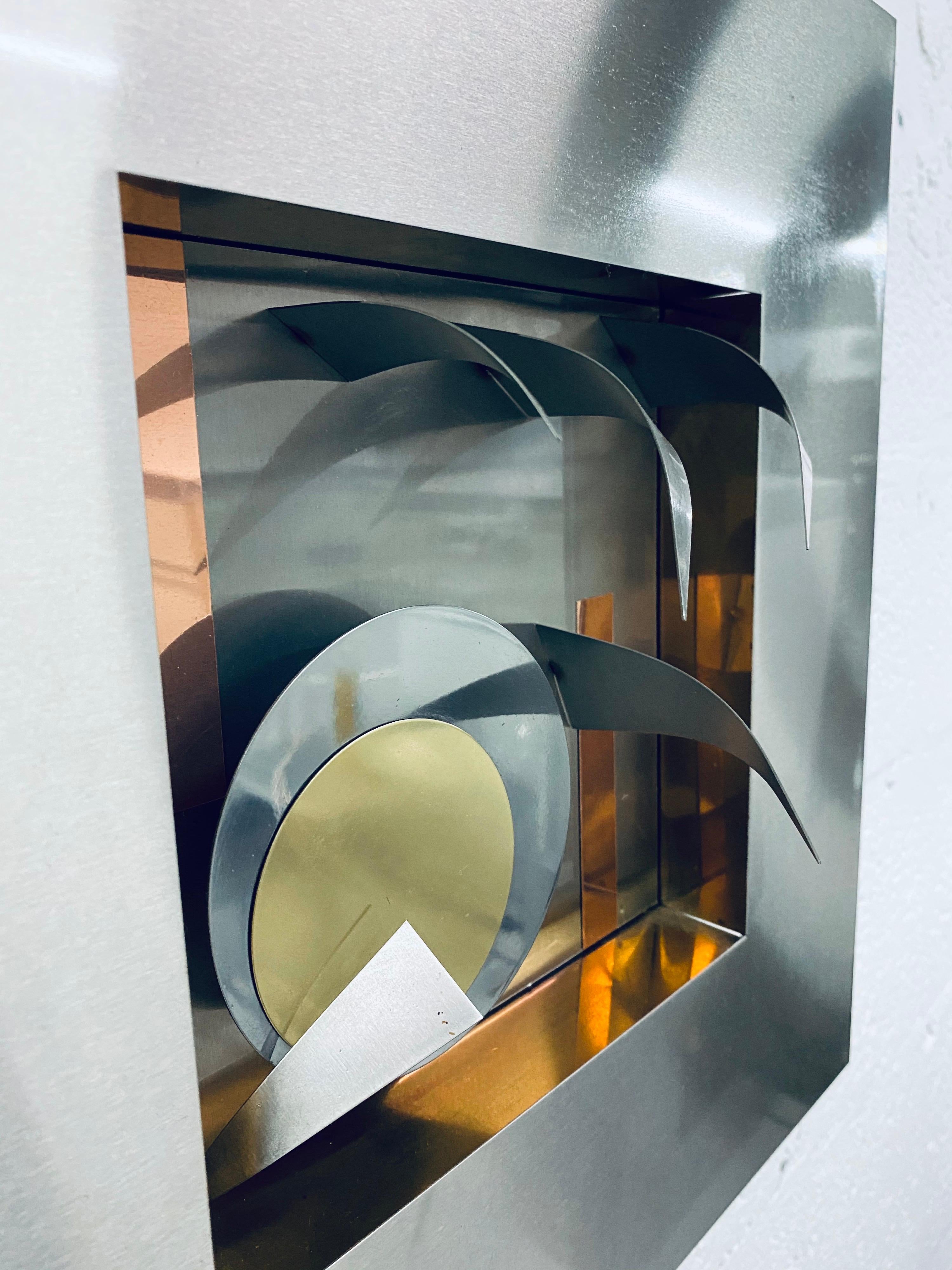 Postmodern Memphis Style Dimensional Mixed Metal Wall Sculpture, 1980s '3 of 4' 2