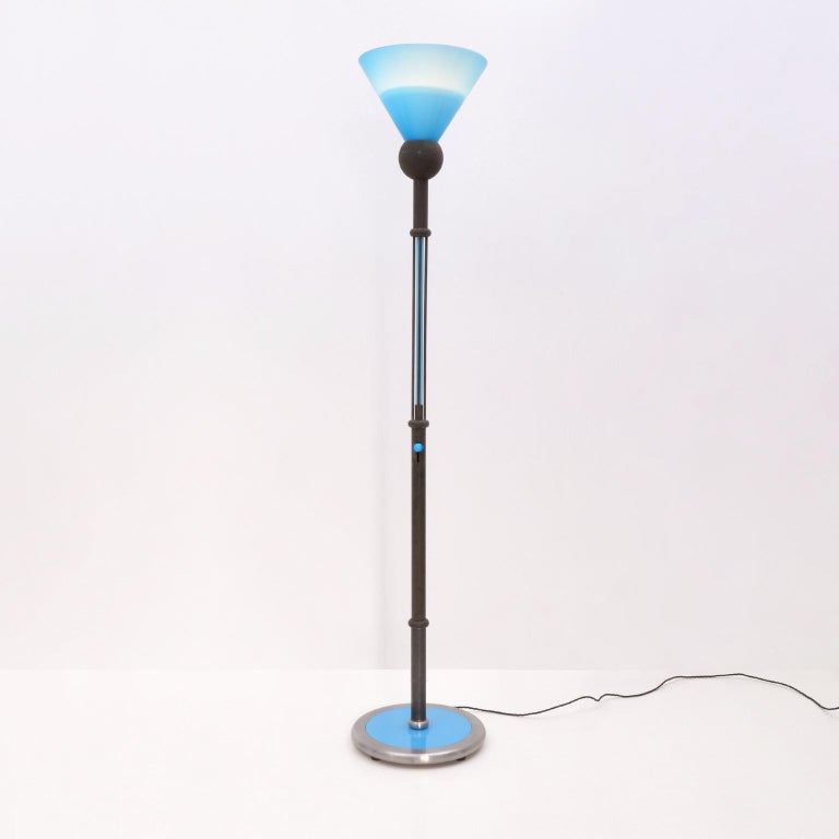 Postmodern Memphis Style Floor Lamp, Blue Glass Floor Lamp