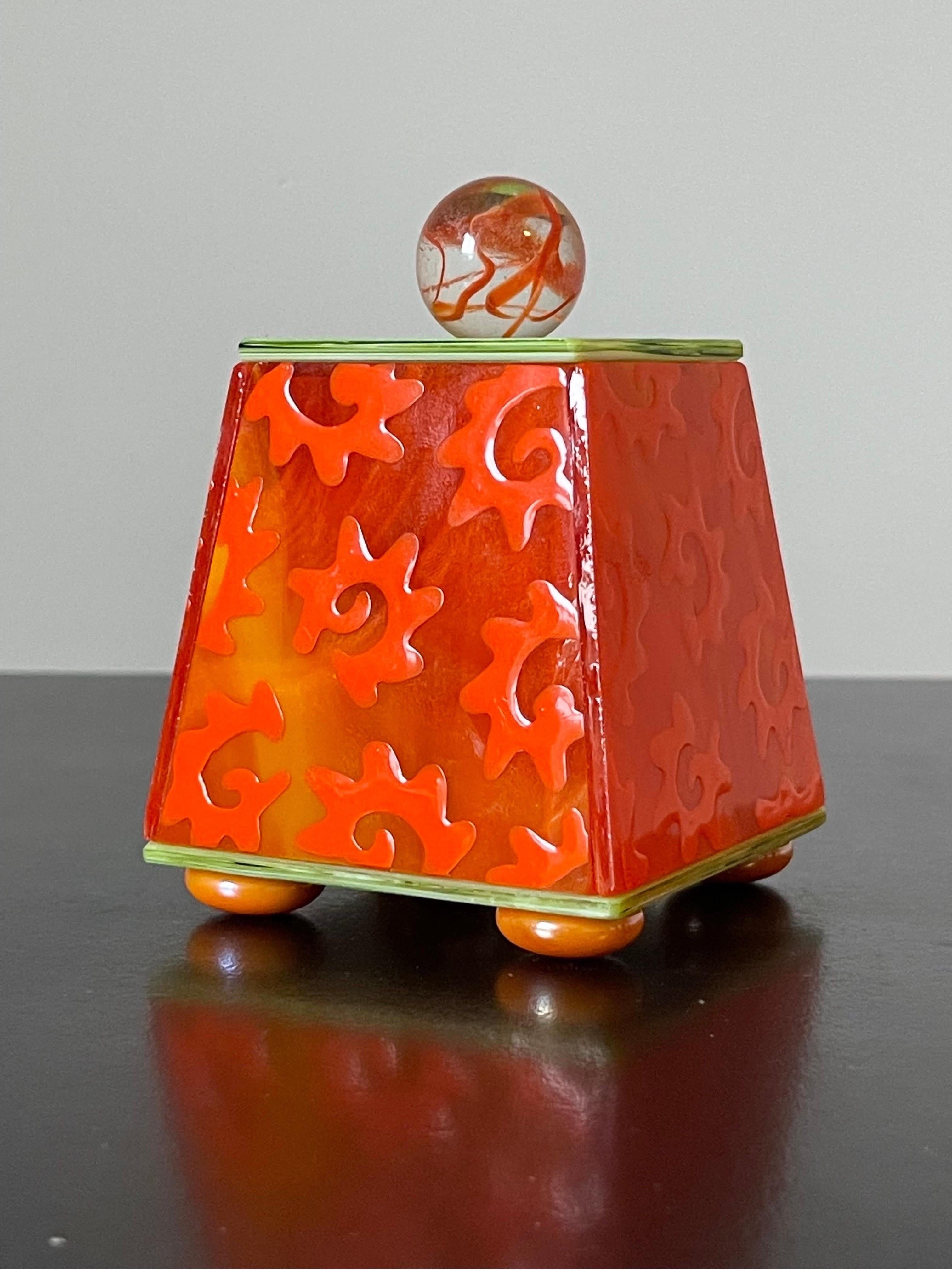 Art Glass Postmodern Memphis Style Glass Box by Donald Drumm For Sale