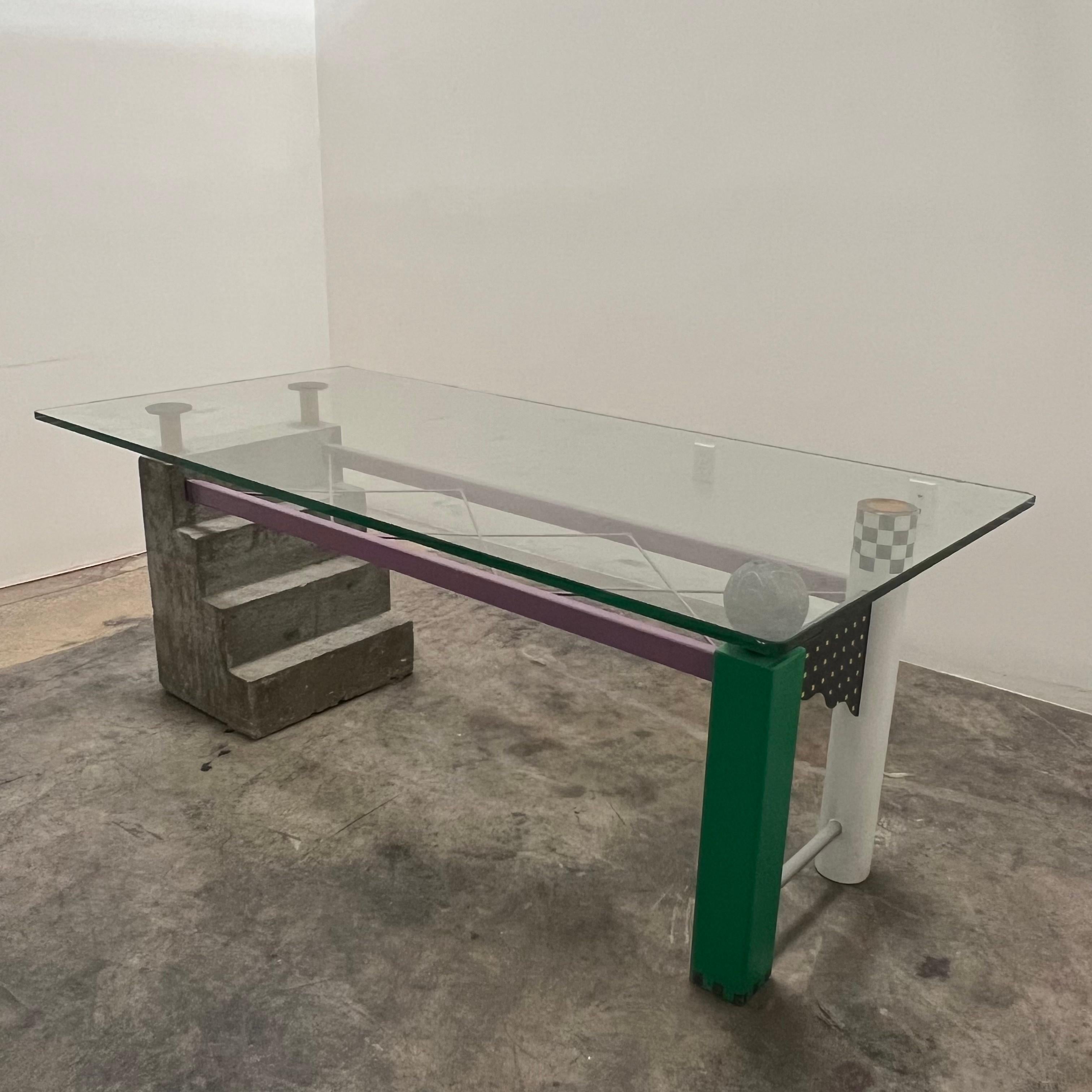 American Postmodern Memphis Style Glass Table after Peter Shire