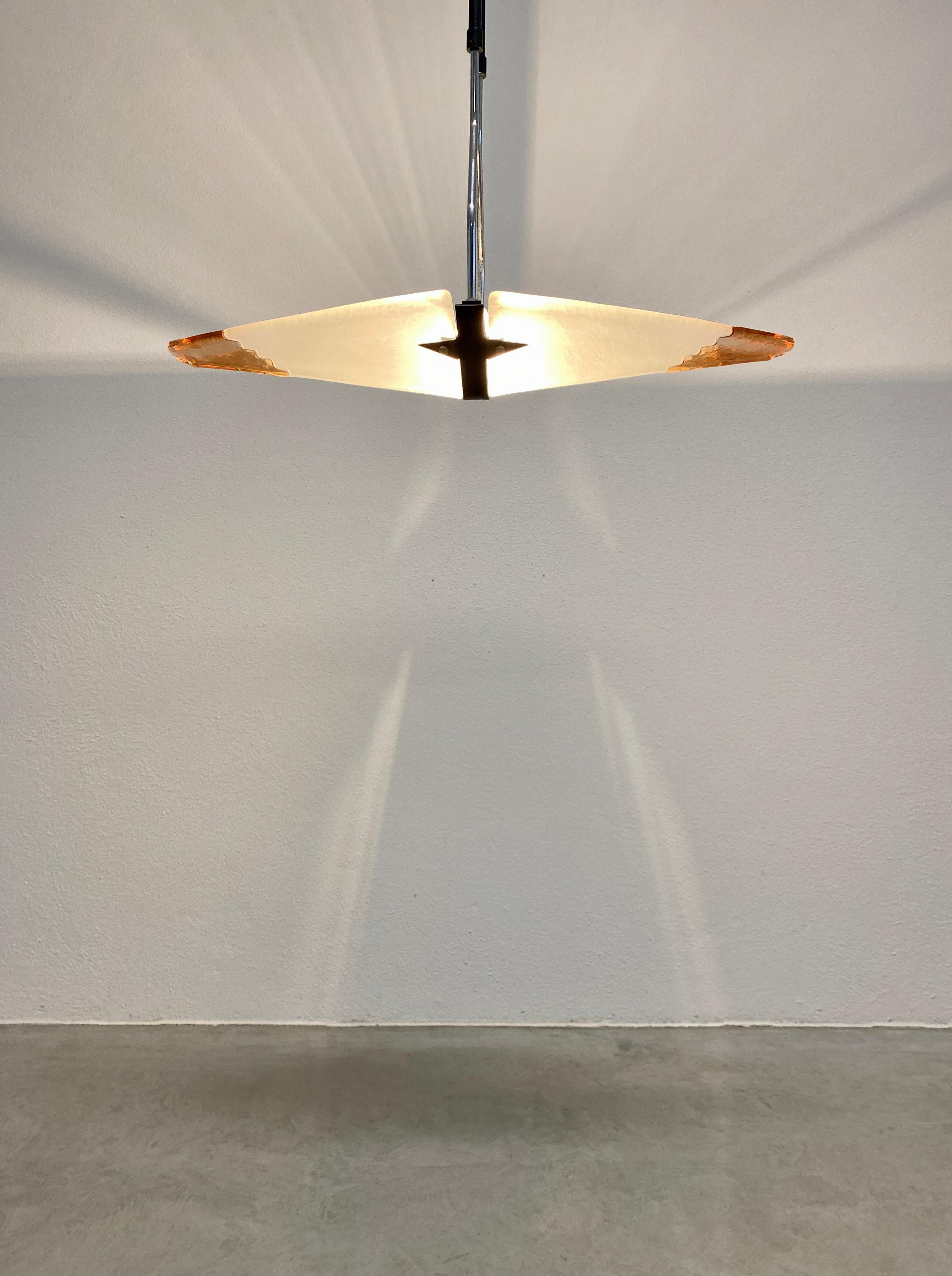 Post-Modern Postmodern Memphis Style Rhombus Glass Lamp Chandelier, Italy For Sale