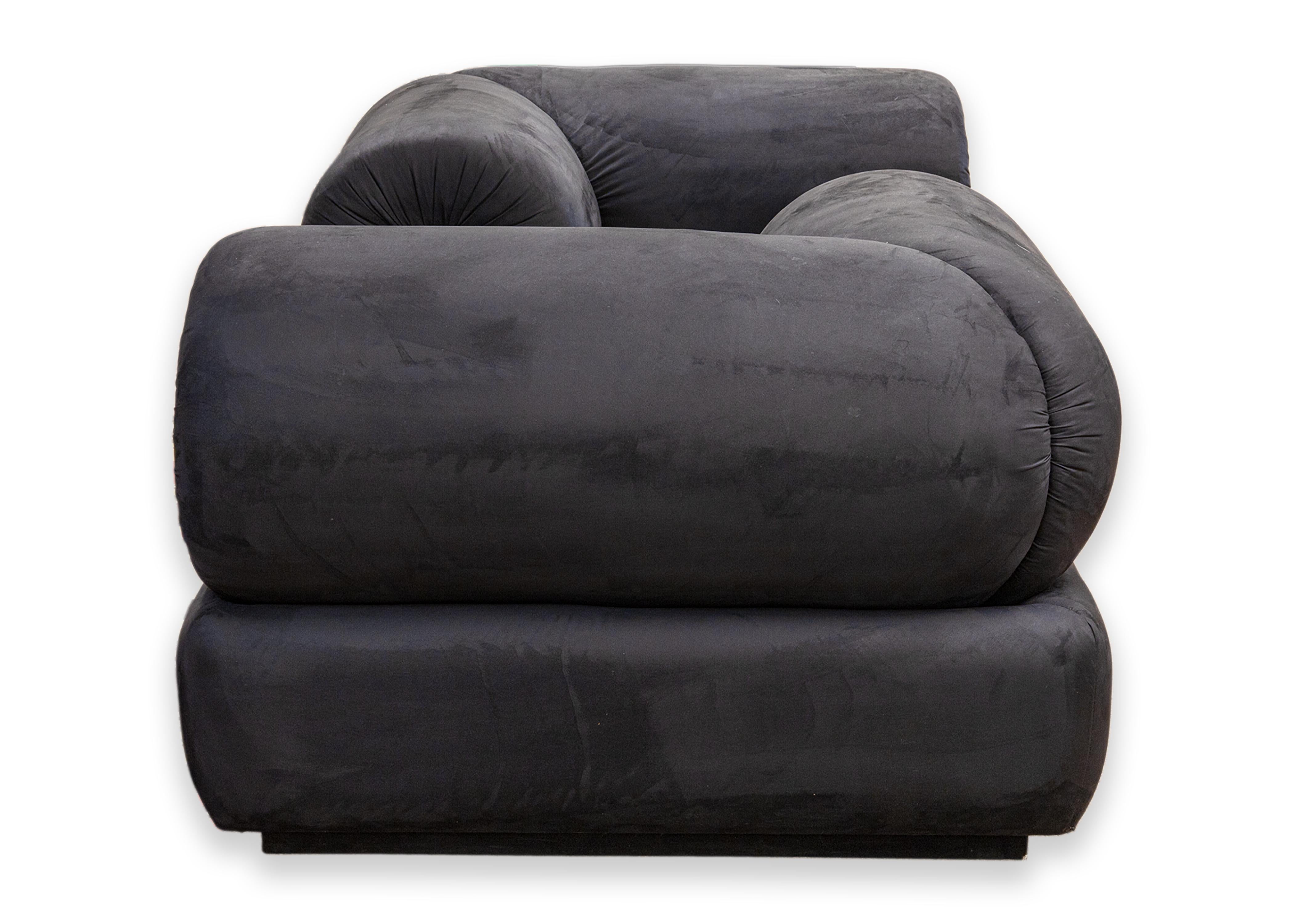 American Postmodern Memphis Style Tete a Tete Black Tufted Chaise Sofa Contemporary Mod