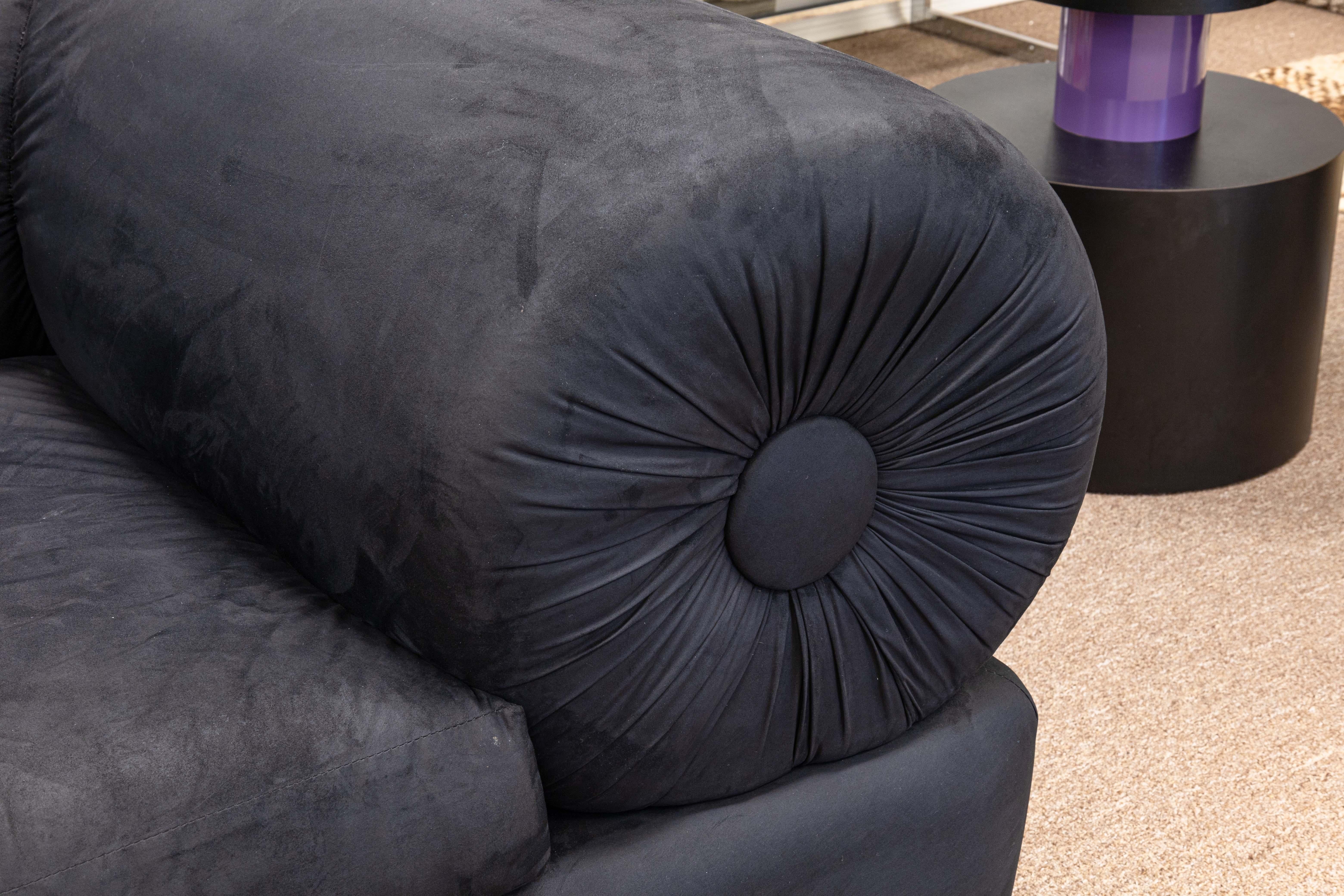 Fabric Postmodern Memphis Style Tete a Tete Black Tufted Chaise Sofa Contemporary Mod