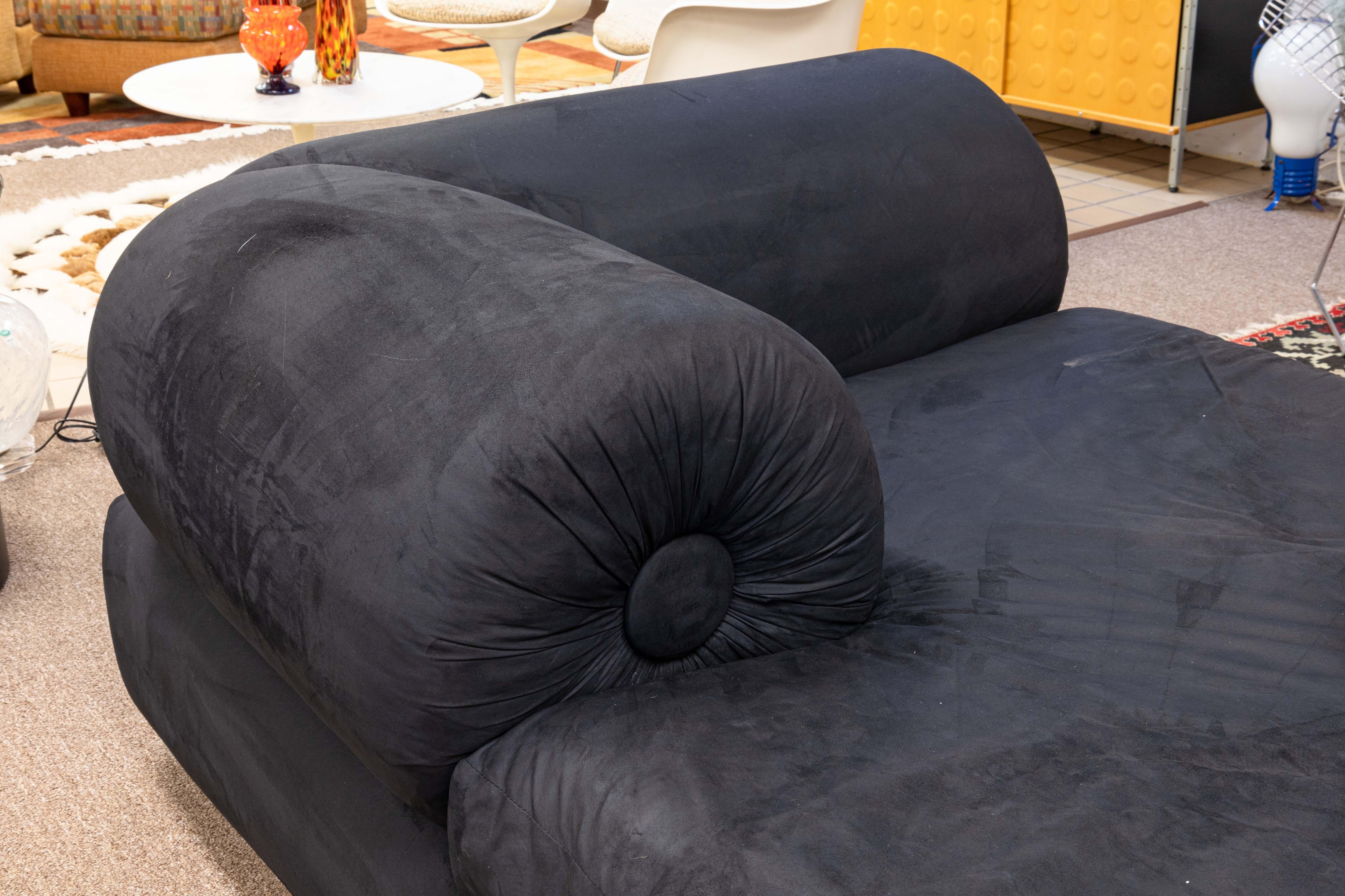 Postmodern Memphis Style Tete a Tete Black Tufted Chaise Sofa Contemporary Mod 1