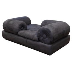 Vintage Postmodern Memphis Style Tete a Tete Black Tufted Chaise Sofa Contemporary Mod