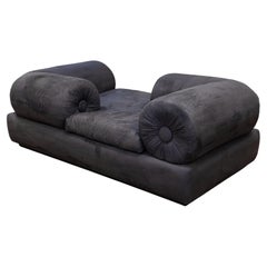 Postmodern Memphis Style Tete a Tete Black Tufted Chaise Sofa Contemporary Mod