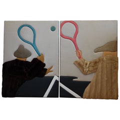 Postmodern Memphis Style Wall Art "Tennis at Merrie's" Leather 3d Art by
