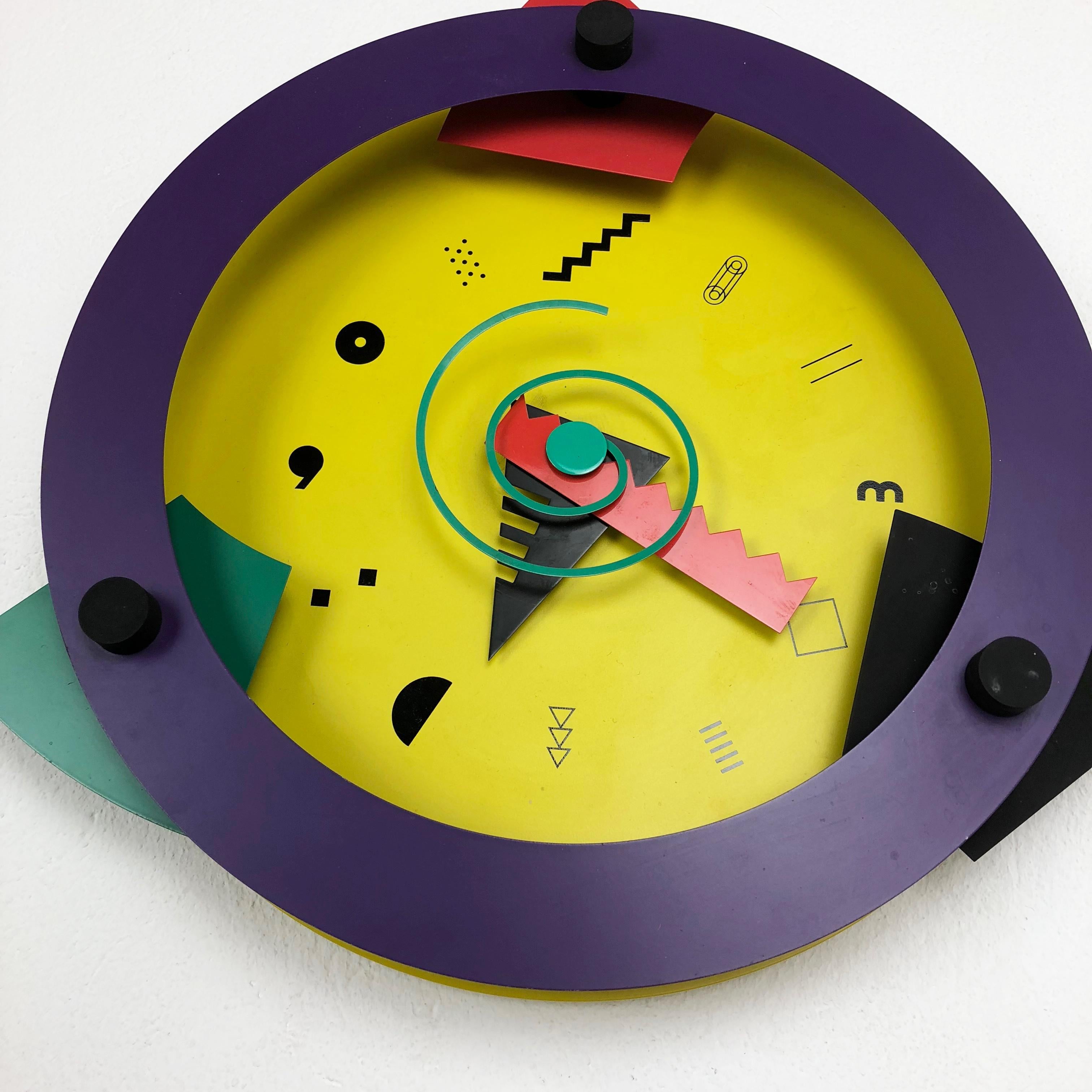 Metal Postmodern Memphis Wall Clock 