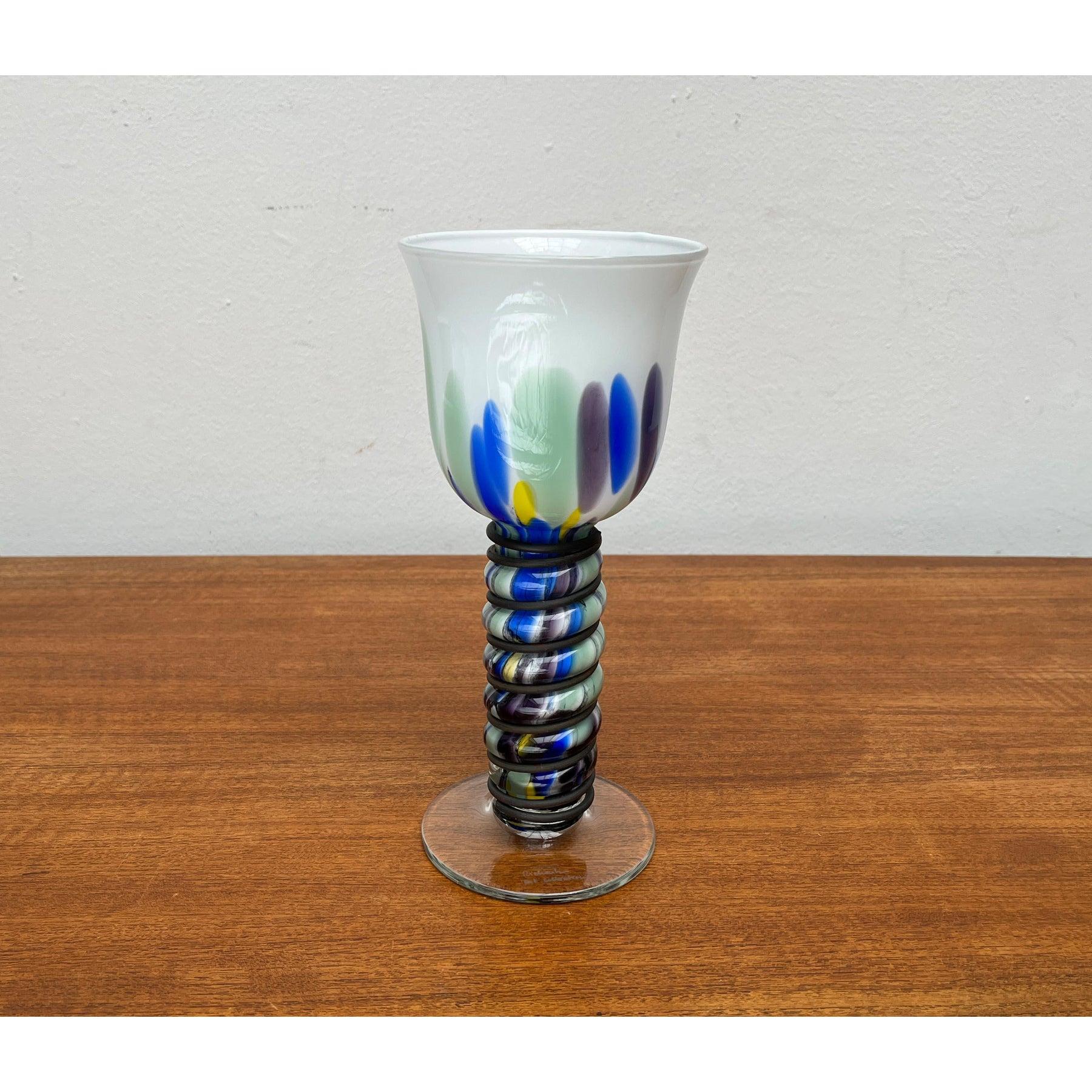 German Postmodern Metal and Art Glass Goblet by Hans Jürgen Richartz, 1980s For Sale