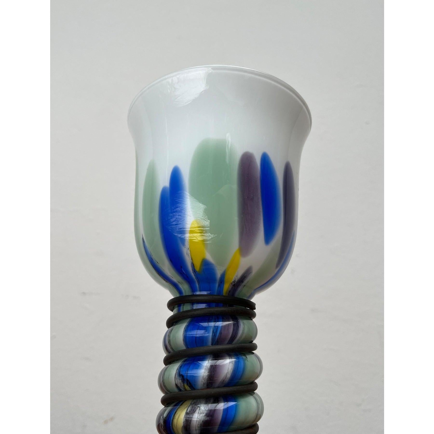 20th Century Postmodern Metal and Art Glass Goblet by Hans Jürgen Richartz, 1980s For Sale
