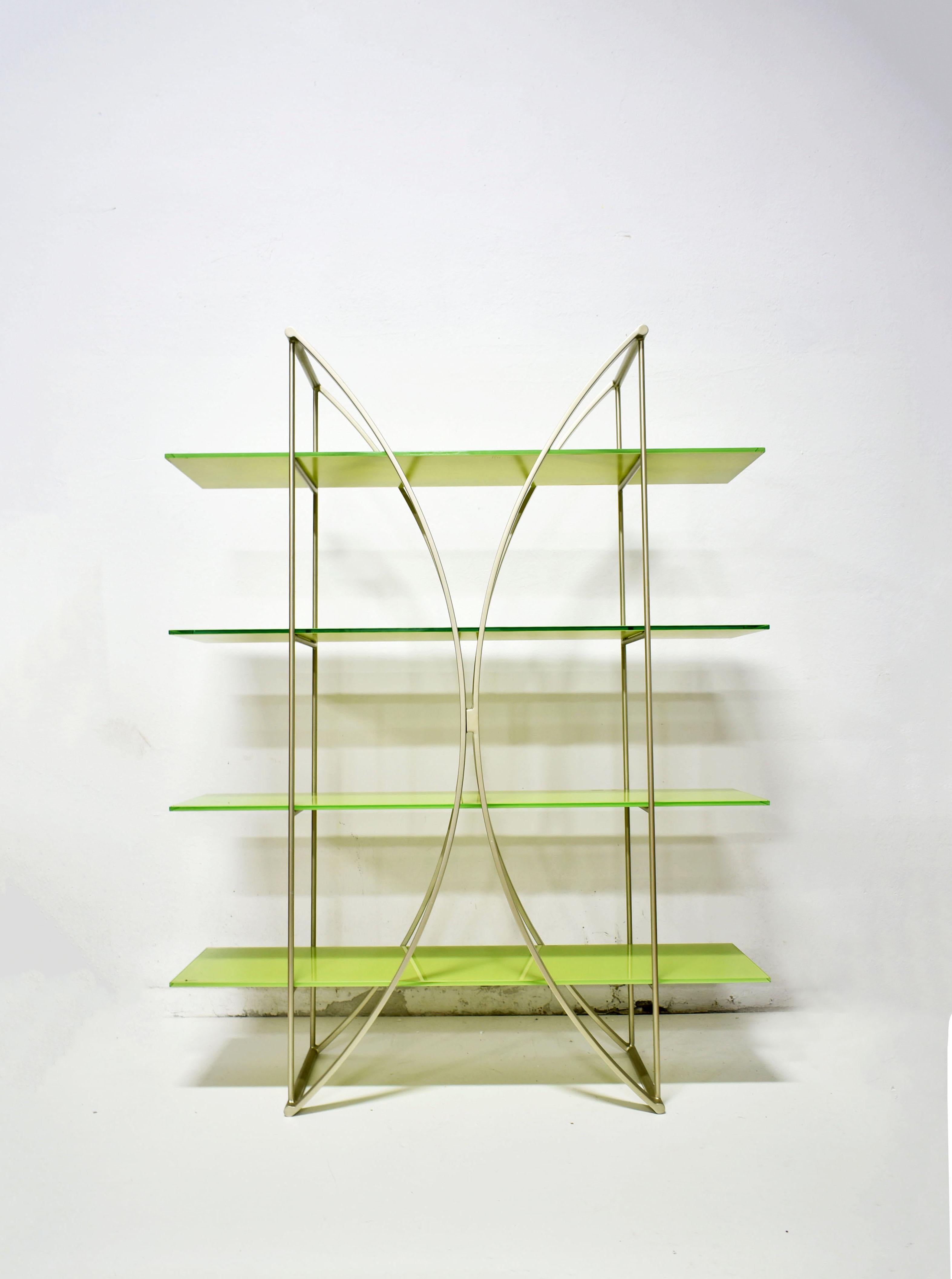 Postmodern Metal and Glass Bookshelves from Tonin Casa, Italy, 1980s In Good Condition In Zagreb, HR